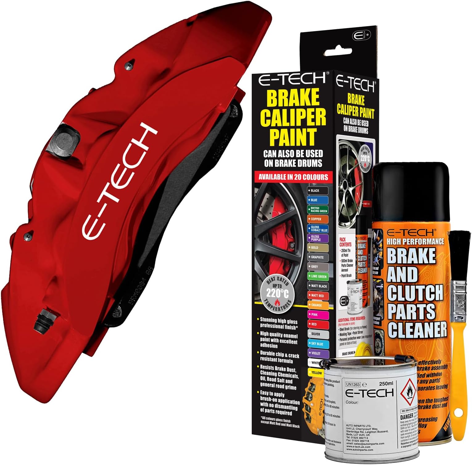 E-TECH Brake Caliper Paint - Matt Red - Complete Kit Inc Paint/Cleaner & Brush