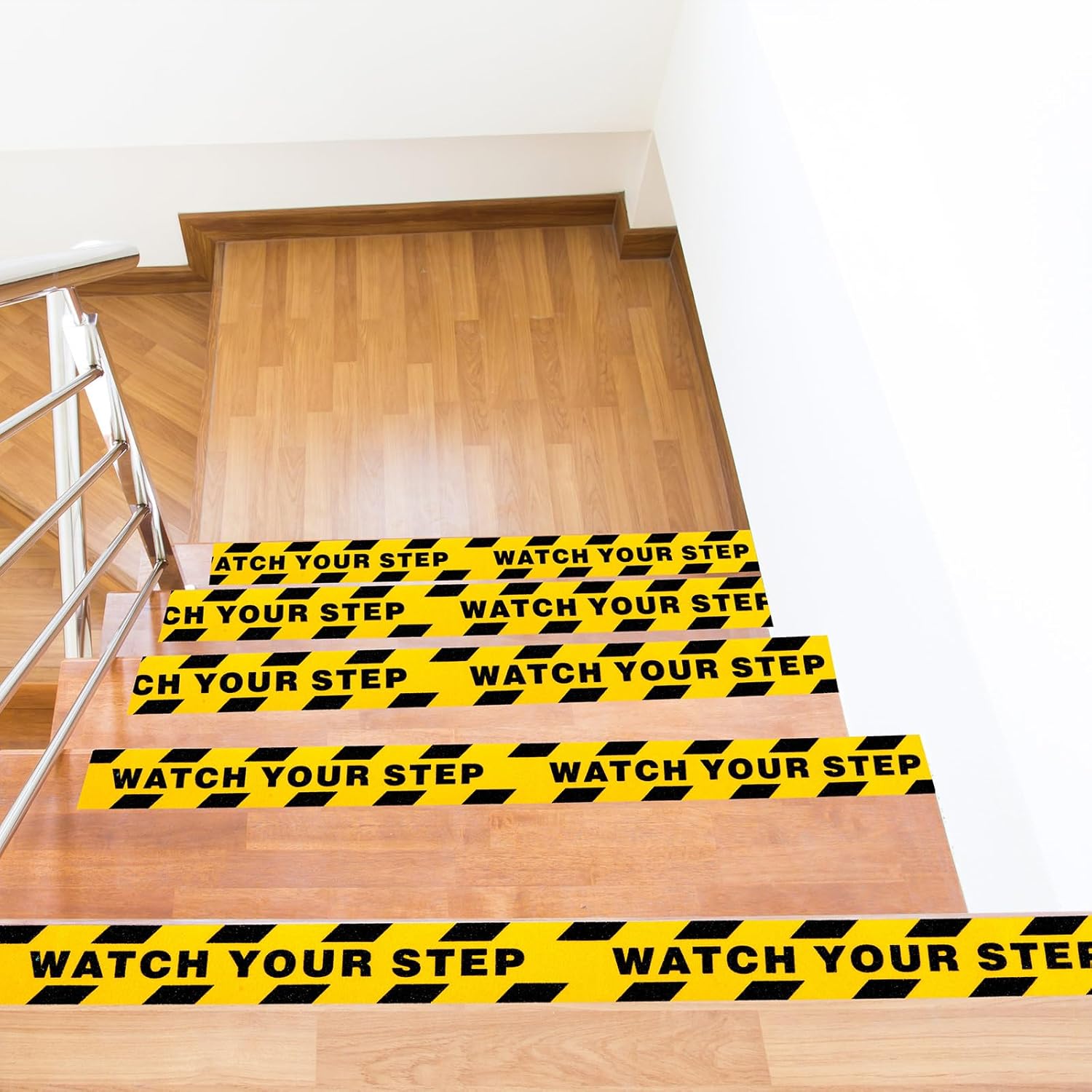 6 Rolls Watch Your Step Caution Tape 1.97in x 16.4ft, Black Yellow Anti Slip Floor Decals Warning Sticker Safety Tape for Steps Stairs Ladder, Indoor Outdoor Treads