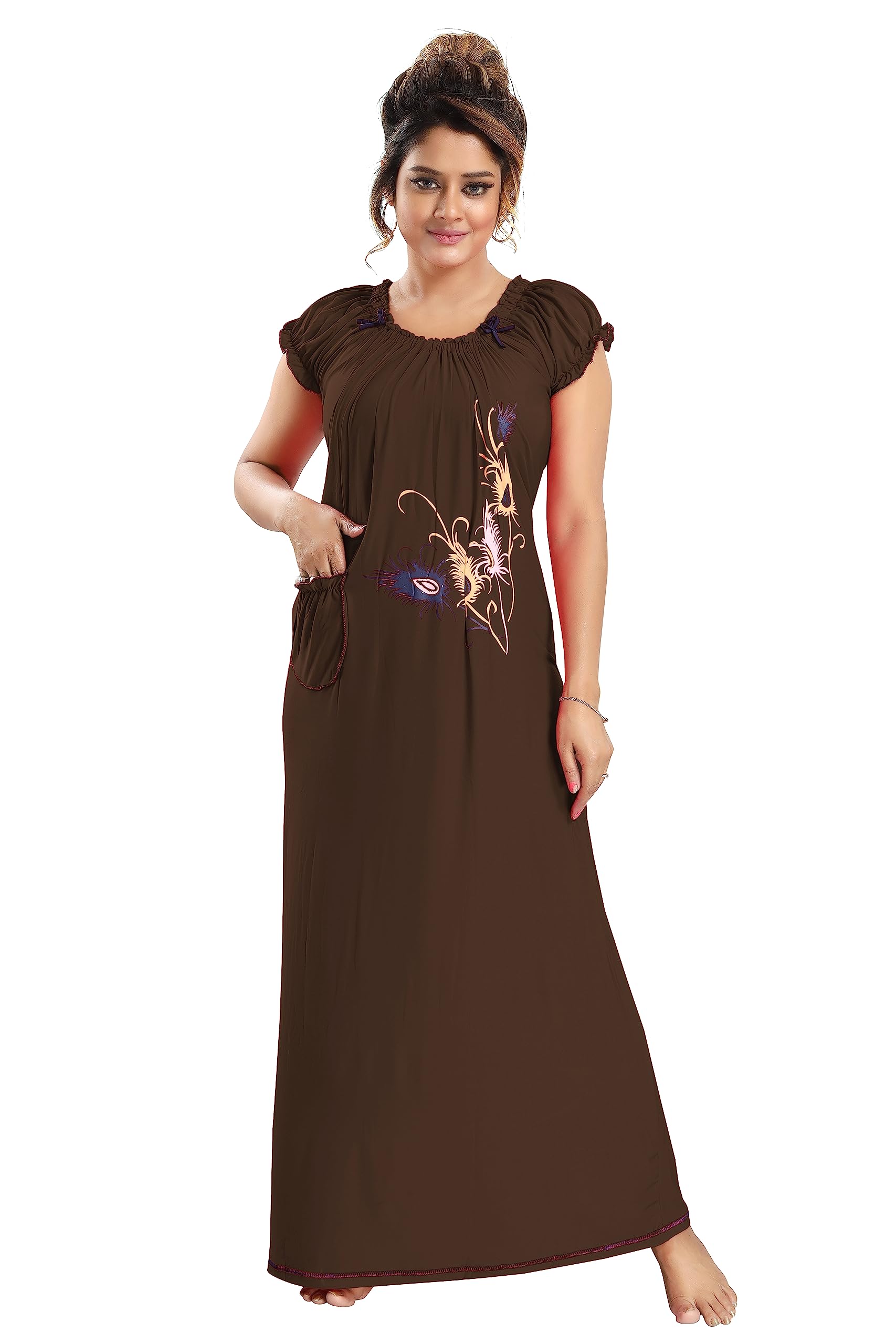 siami Apparels Printed Nighty | Morpankh Print Nightgown/Maxi | Viscose Cotton Sleepwear/Nightwear for Women, Mother, Wife, Girlfriend-picture-37
