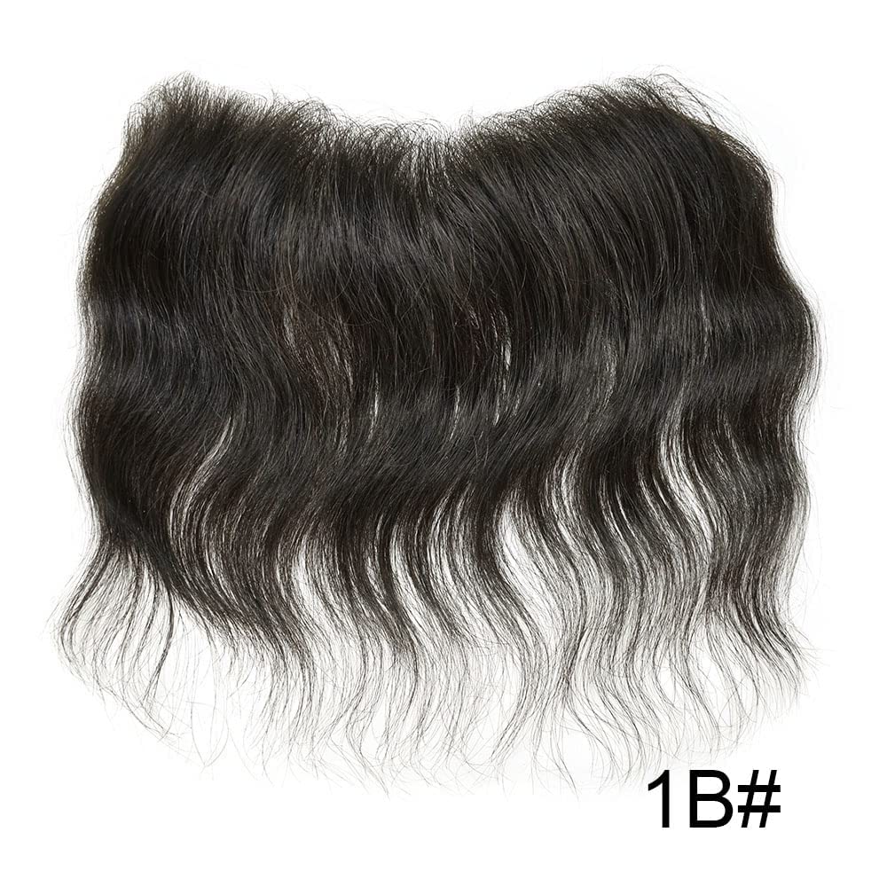 Mens Hair Topper Forehead Hairline Replacement System Natural Hairline Real Human Hair Frontal Hairpiece Hairline Men Hair System V-Shape (SK-V, 1B OFF BLACK)