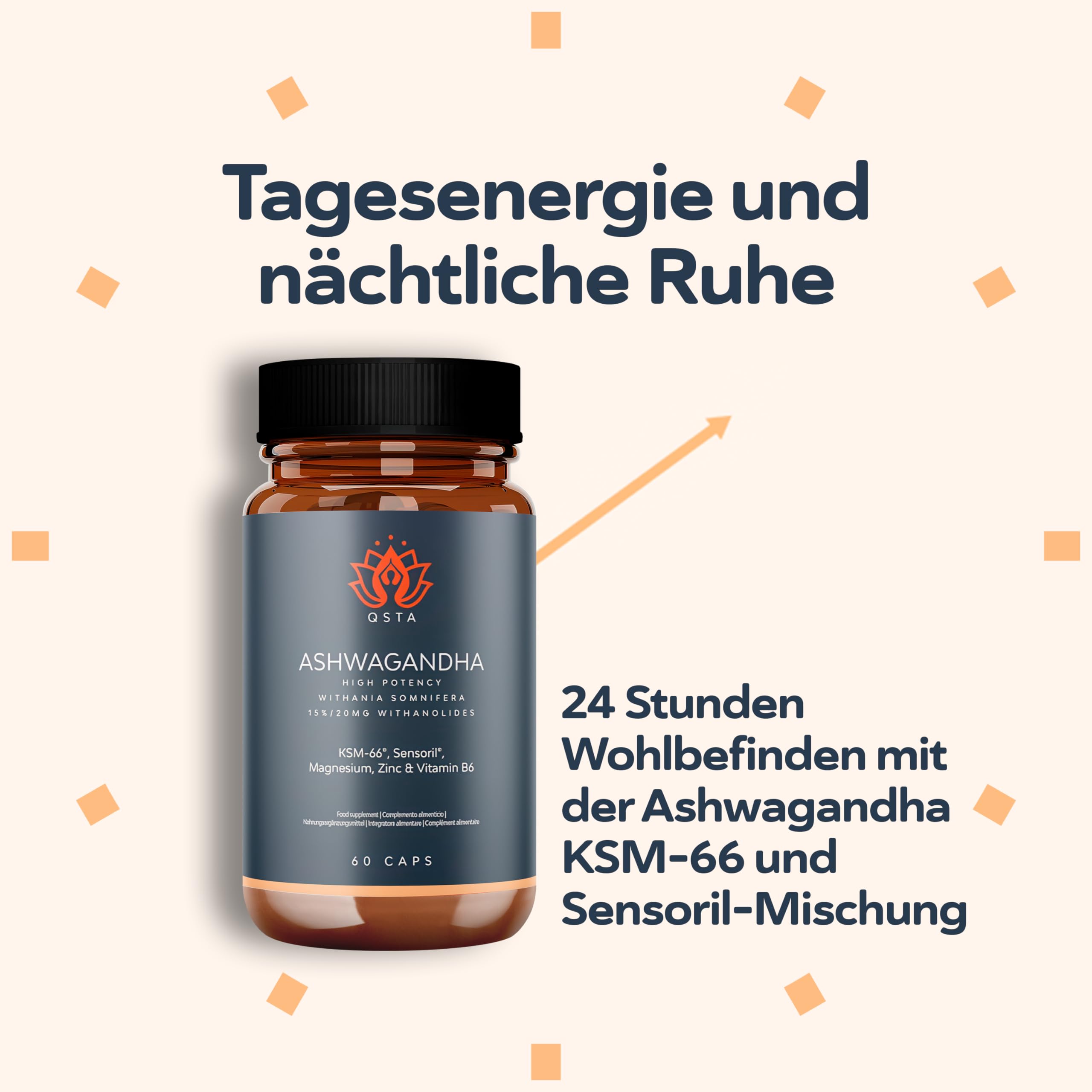 Ashwagandha KSM-66 Kapseln Hochdosiert mit Sensoril | für Cortisol Senken, Tiefschlaf, Wohlbefinden, Energie & Konzentration - 2 Monate Ashwagandha kapseln
