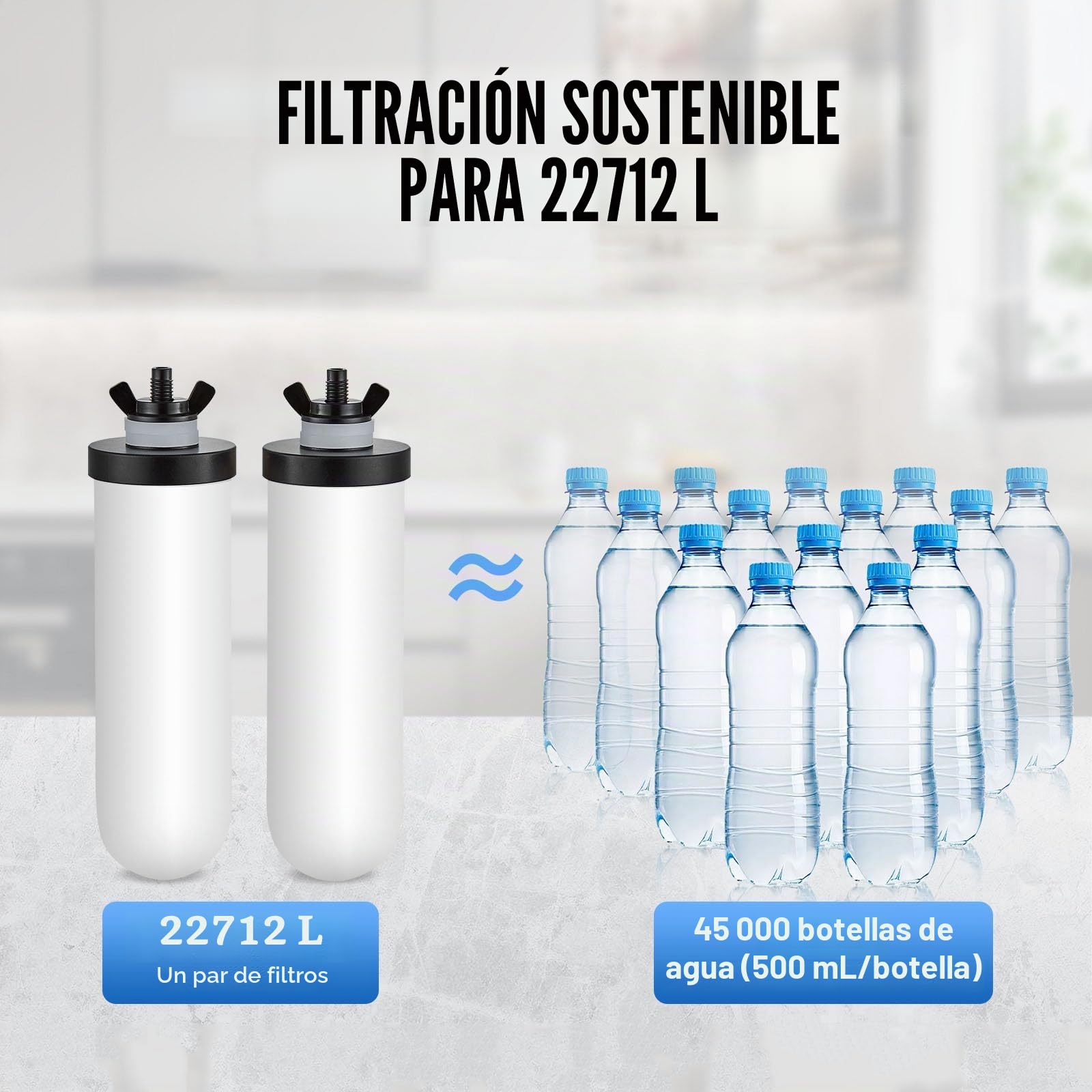VEVOR Sistema de Filtración de Agua por Gravedad 8,5 L Acero Inoxidable 304 Filtro de Agua por Gravedad Reducción de Plomo y hasta 99% de Cloro con Filtros de Carbón y Cerámica, Grifo y Soporte
