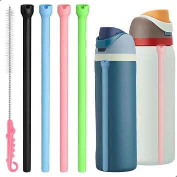 4 Pack Silicone Straw Replacement for Owala FreeSip 16oz 24oz 32oz, Aesthetic Macaron Colors, Soft Reusable Straws with Cleaner, BPA-Free- Water Bottle Accessories
