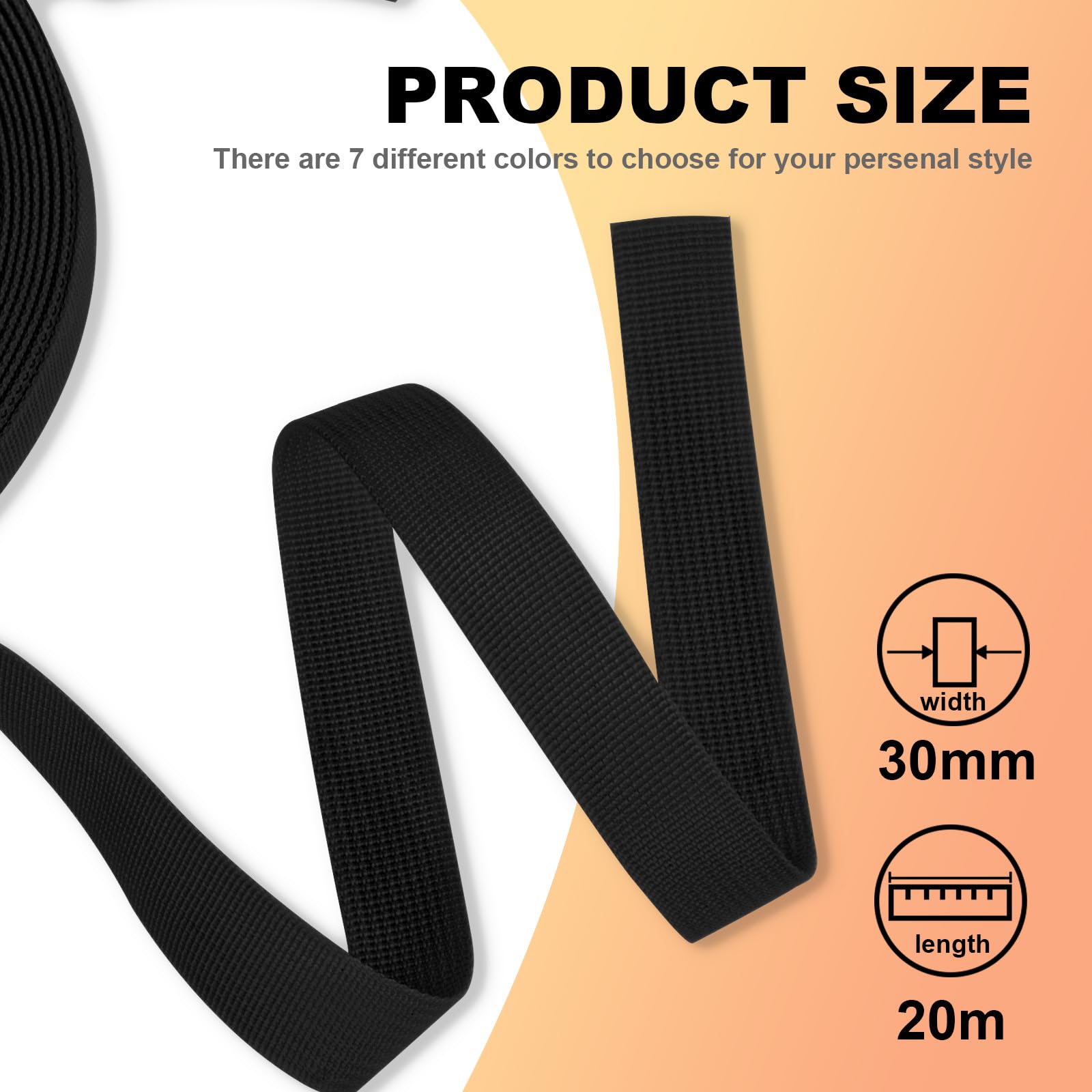 KINETOX 20M Cinta de Mochila y Correa de Polipropileno 30 mm Blanca Cincha Resistente por Metros para Manualidades Bricolaje Bolsas Mochilas Cinturones Camping y Correa para Perros — view 18