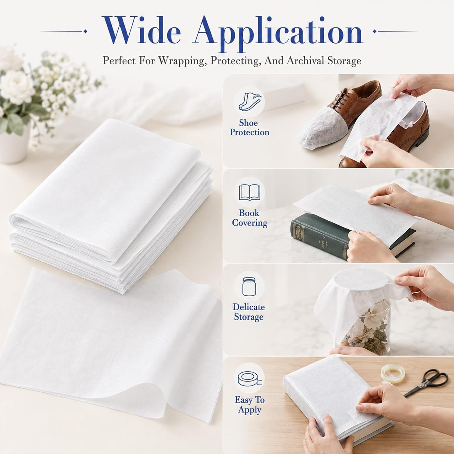 Acid Free Archival Tissue Paper, 30 Sheets 14 X 20 Inch White Tissue-Paper Bouquet Wrapping Paper No Acid Gift Wrapping-Tissue for Clothing Birthday Wedding Gift Bags Arts Craft Holiday Decor