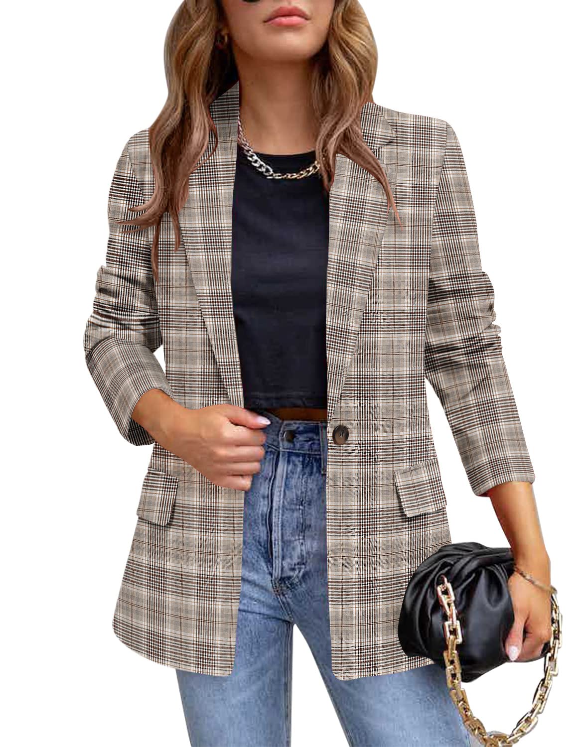 crazy grid Womens Casual Blazer Jacket Pockets Long Sleeve Open Front Work Office Blazer Lapel Button Jacket, Greyframe-leopard Lining, Large-picture-41