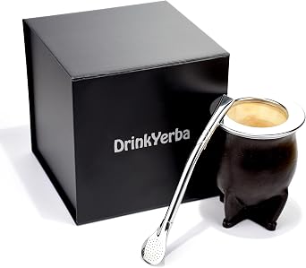 DrinkYerba - Mate de Calabaza - Uruguayo - Made in Argentina - Handmade - Leather - Bombilla Straw Black - Camionero Uruguayo - Calabaza