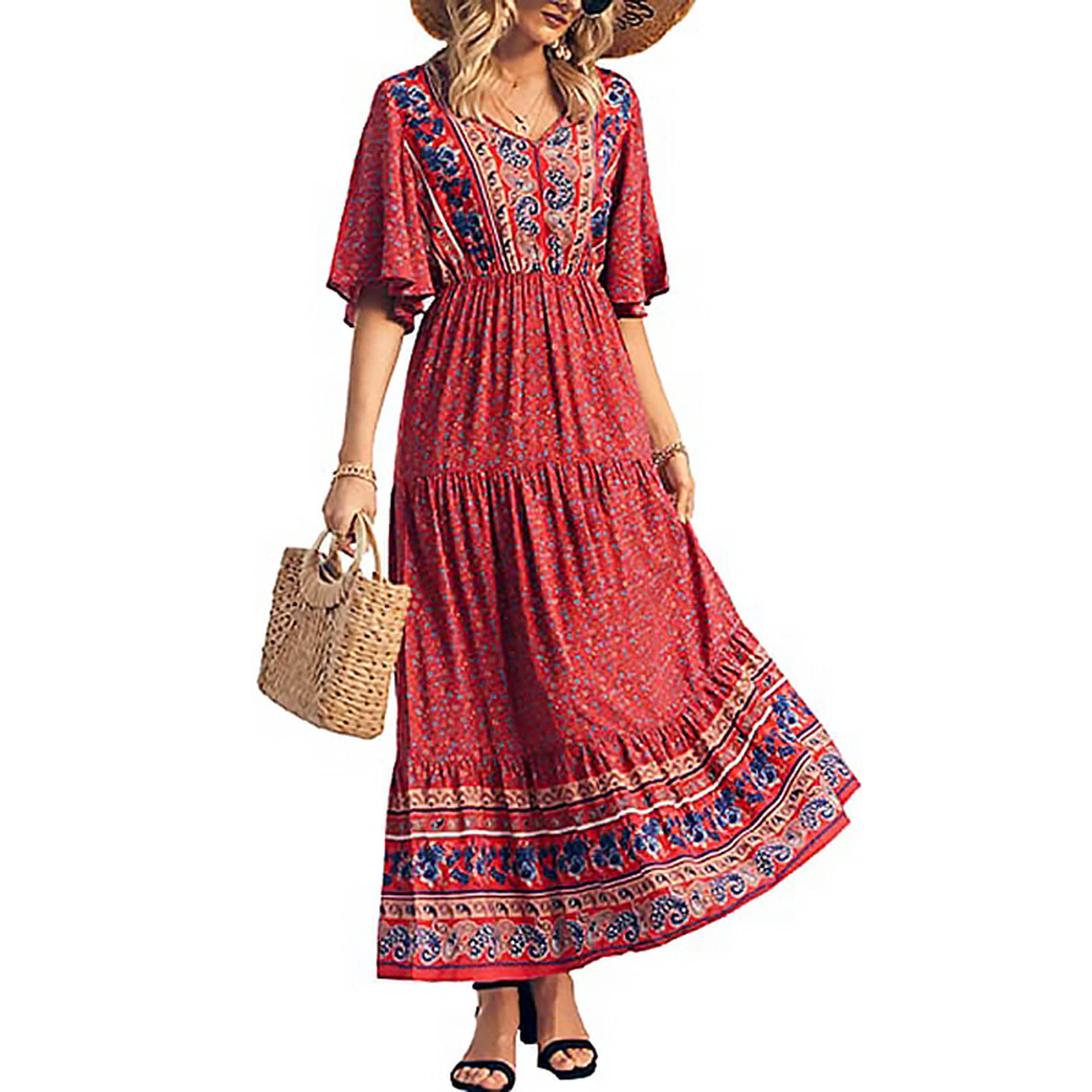 Yileegoowomens Summer Casual Bobo Long Maxi Dress Bohemian Floral V |  Desertcart Jamaica