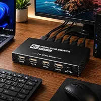 Chaveador HDMI KVM Switch 2x1 4K 60Hz USB 1 Monitor 2 Computadores, Seletor de Switcher para Teclado Mouse Impressora, PC Notebook Laptop, Inclui Cabo Controlador para Alternar entre os PCs