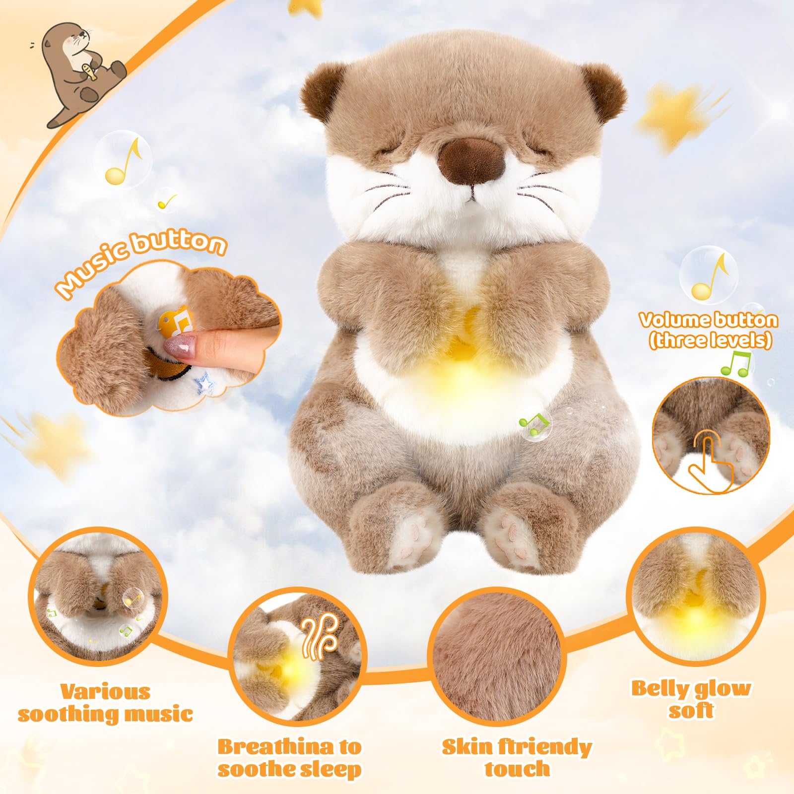 seOSTO Peluche Que Respira con Música y Movimientos Respiratorios, Stitch Que Respira para Bebe Dormir, Regalo Ideal para Bebés Recién Nacidos y Niños (Nutria parda)