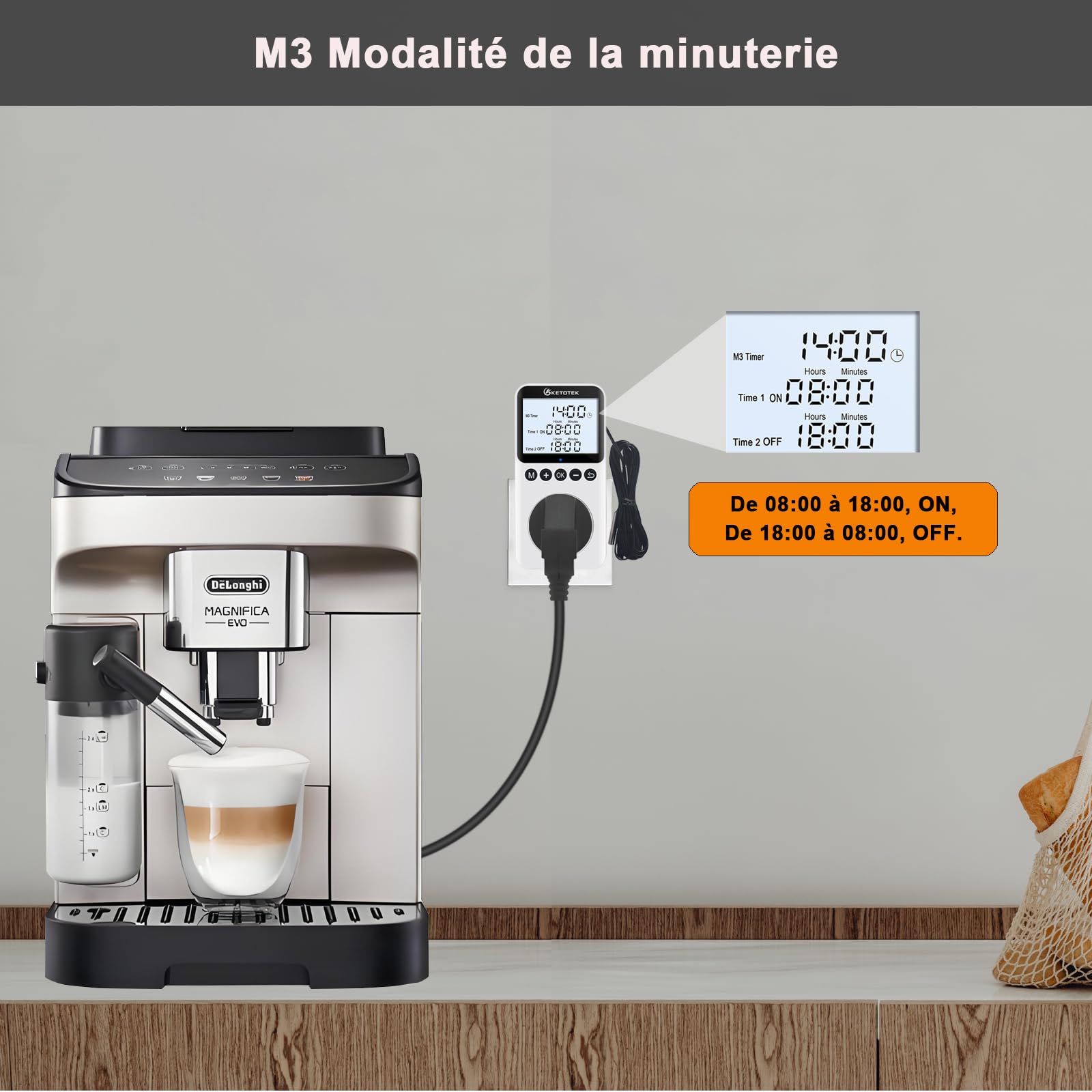 KETOTEK Prise Thermostat Jour/Nuit avec Rétro-éclairage, Régulateur de Température Numérique 220V avec Minuterie, Sonde de 3 Mètres, pour Reptile Terrarium Incubateur