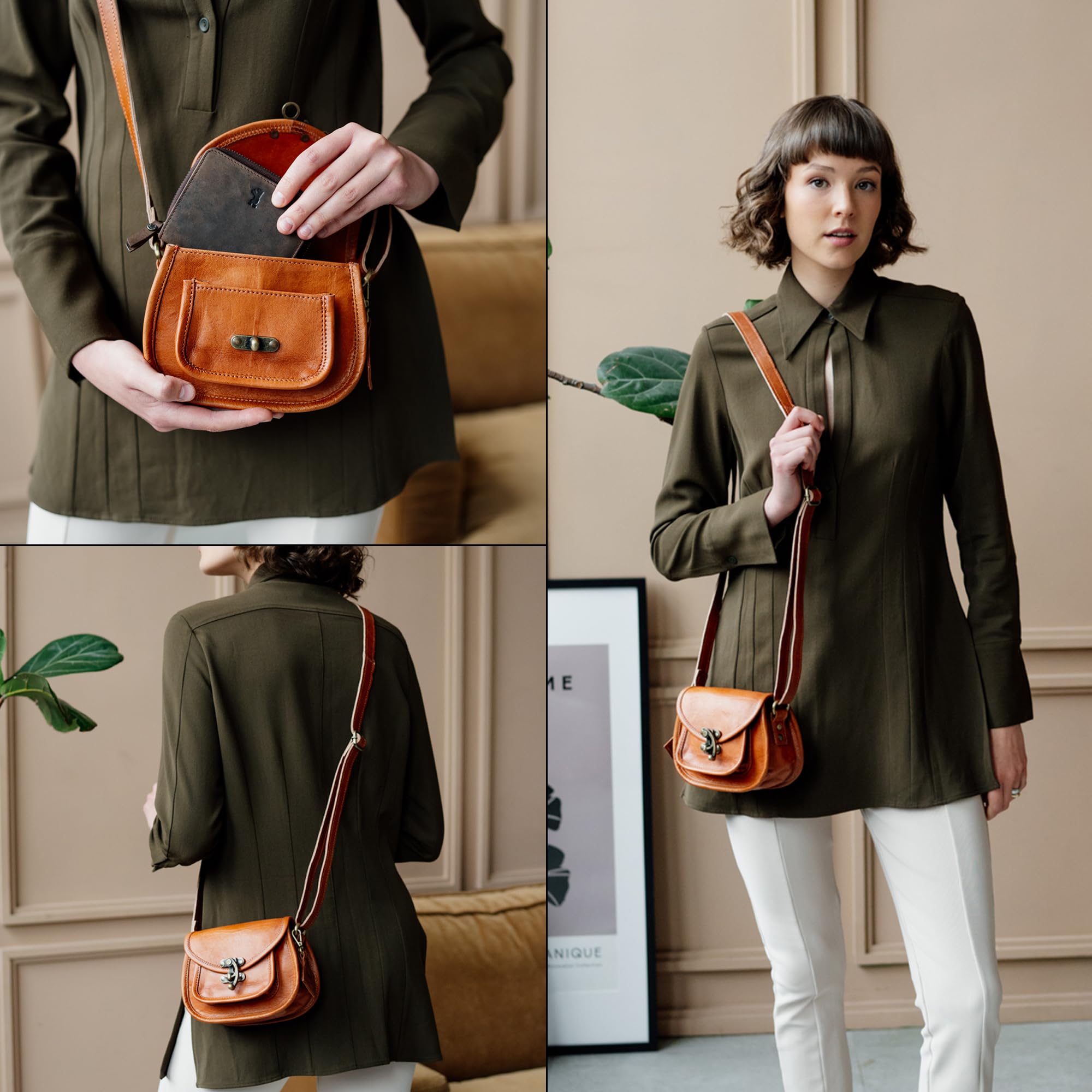Berliner Bags Vintage Schultertasche Valencia, Kleine Umhängetasche, Handtasche aus Leder für Damen - Braun