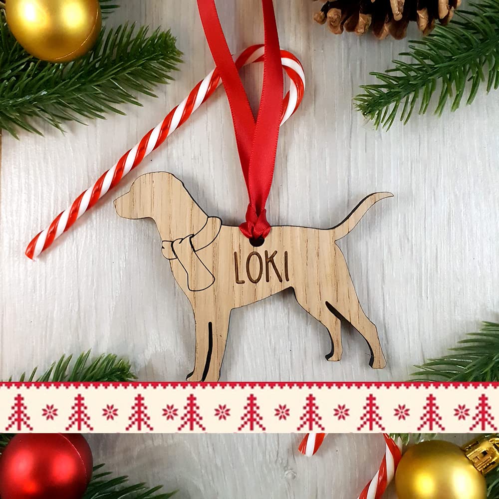 My Pretty Little Gifts Wood Personalised Labrador Oak Dog Bauble Decoration - Christmas Tree Gift Pet Xmas
