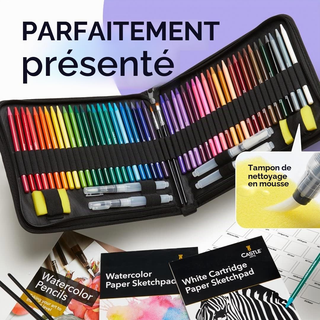Castle Art Supplies Set de 60 Crayons Aquarellables sans Bois, Adultes