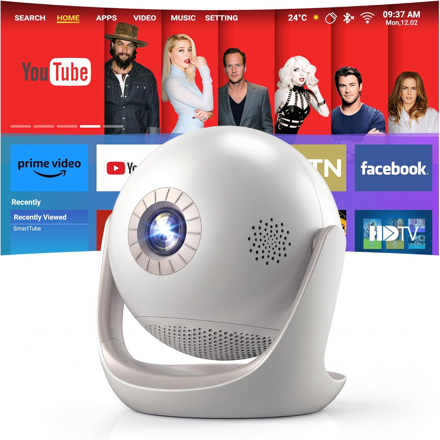Smart Mini Projector with WiFi and Bluetooth,Built-in Apps,180°Rotatable Stand,0.88 Short Throw Portable Movie Projector for Home Bedroom & Outdoor Use(45-120")