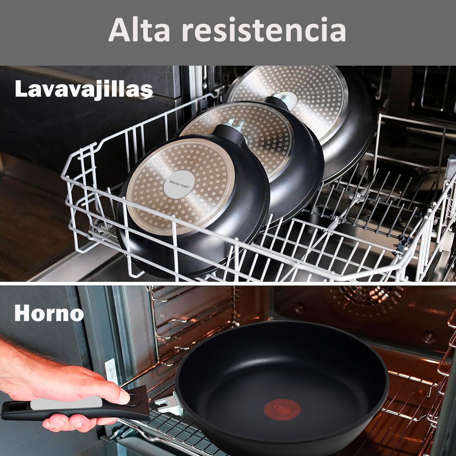 ECODE Juego de Sartenes 20 24 y 28 cm con Mango Extraíble sin Toxicos