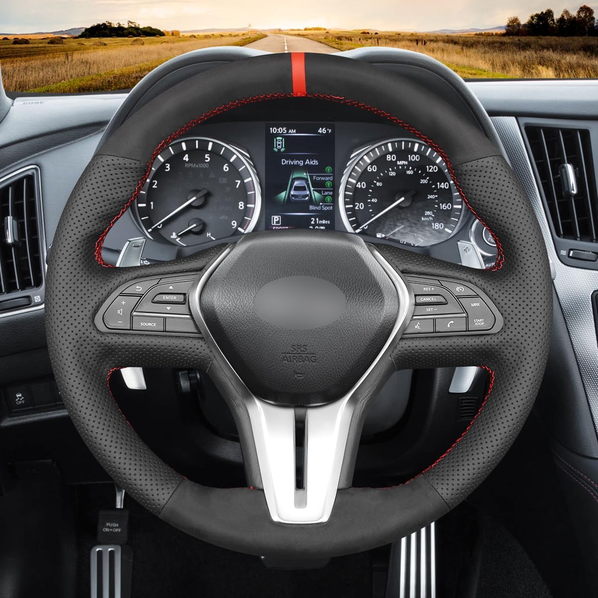 MEWANT Car Steering Wheel Covers for Infiniti Q50 Q60 QX50 QX55 Hand-Stitched Car Steering Wrap