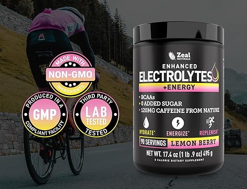 Miniatura 5 de Véla Mezcla de electrolitos + polvo energético para antes del entrenamiento (90 porciones  Lemon Berry) con 0 azúcar+BCAA + suplemento de
