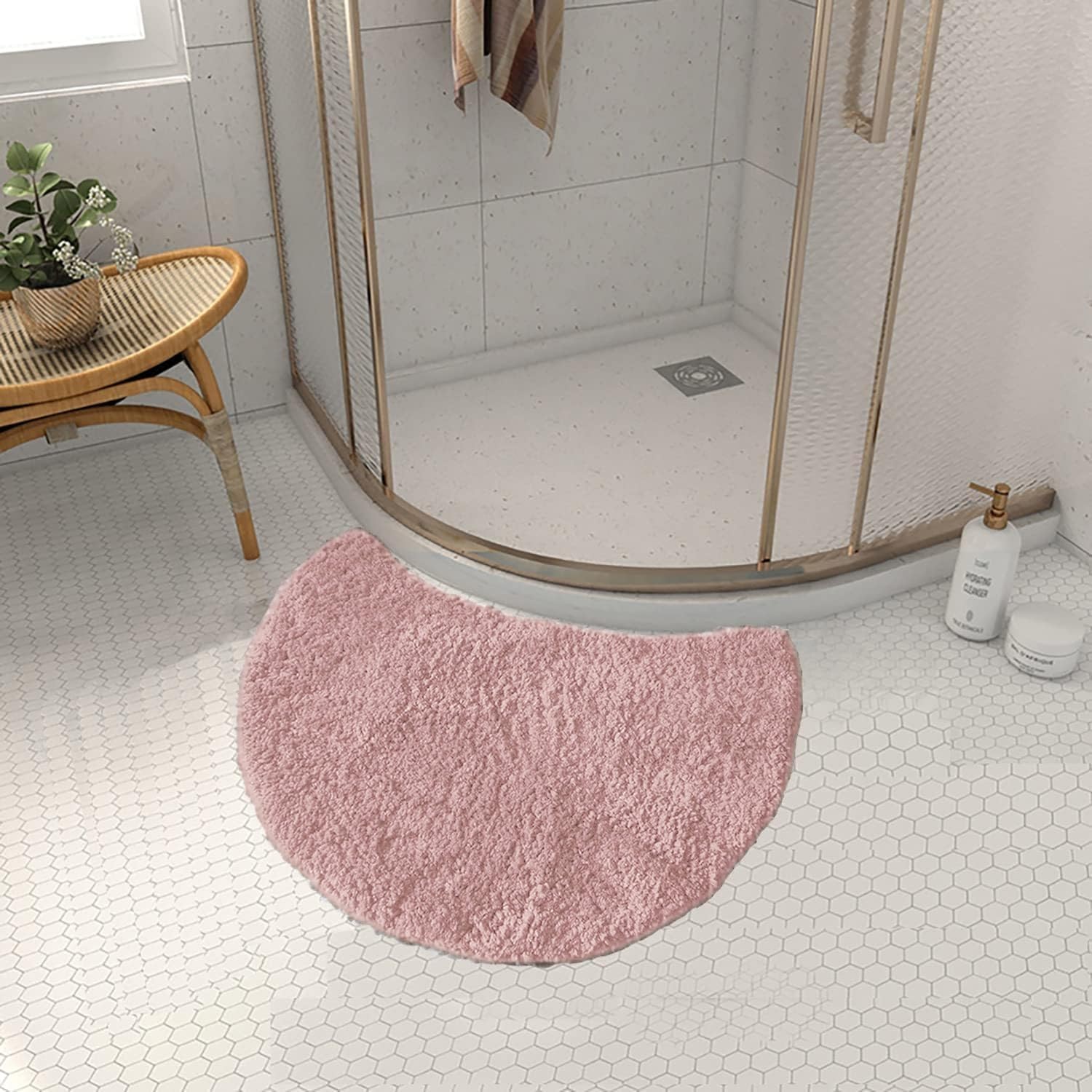 Quadrant Curved Bath Mat, Semi Circular Shower Mat,Microfibre Corner Shower Mats Non Slip, Fluffy Washable Curved Bath Mat Rug (Gray)