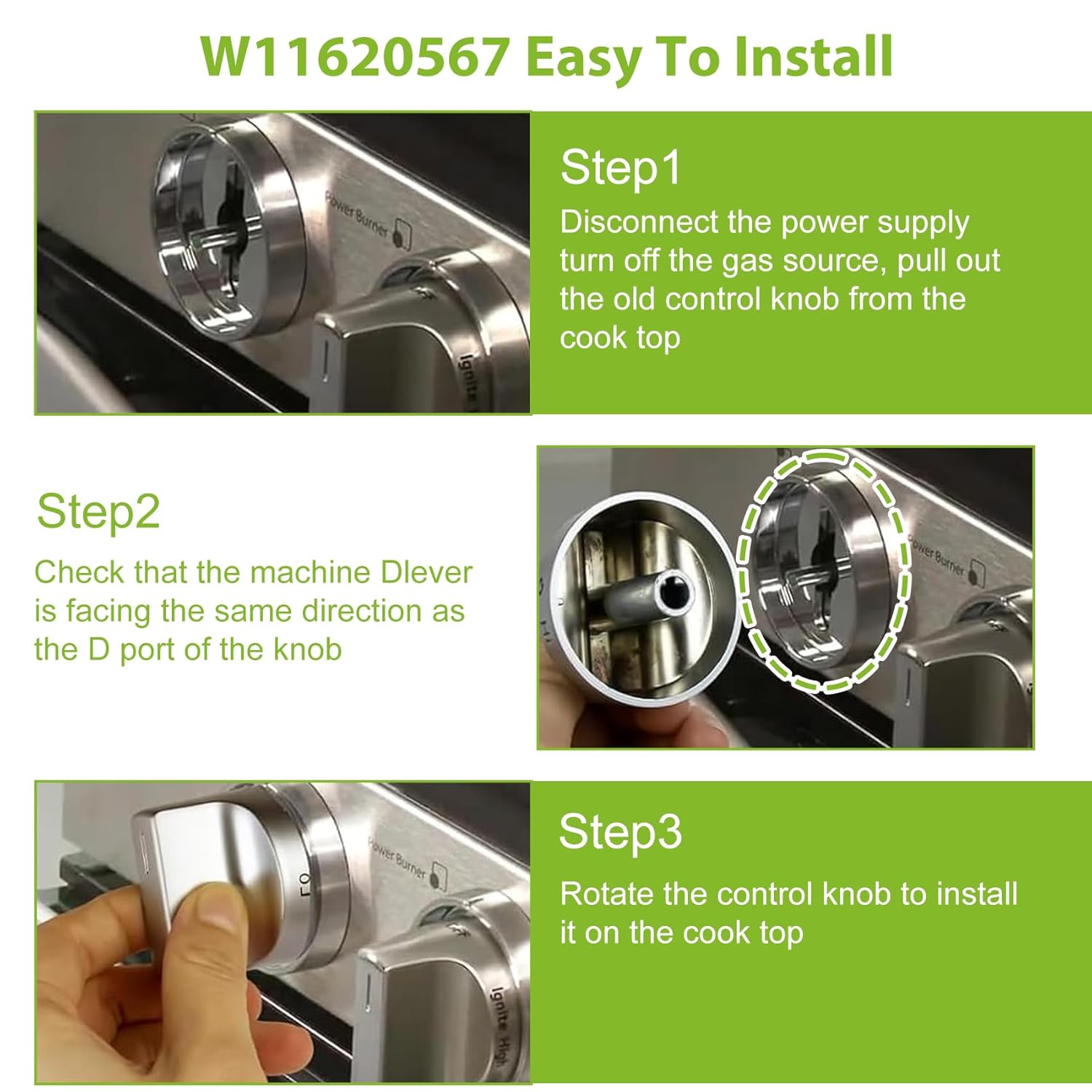 Modoo 5Pcs W11620567 Control Knob Replacement Part, Compatible with Whirl-Pool WFG525S0JS5, WFG550S0LZ4, WFG525S0JZ5, W11510456 Knob Replacement Part PD00091088, 4981570, PS16745048, EAP16745048