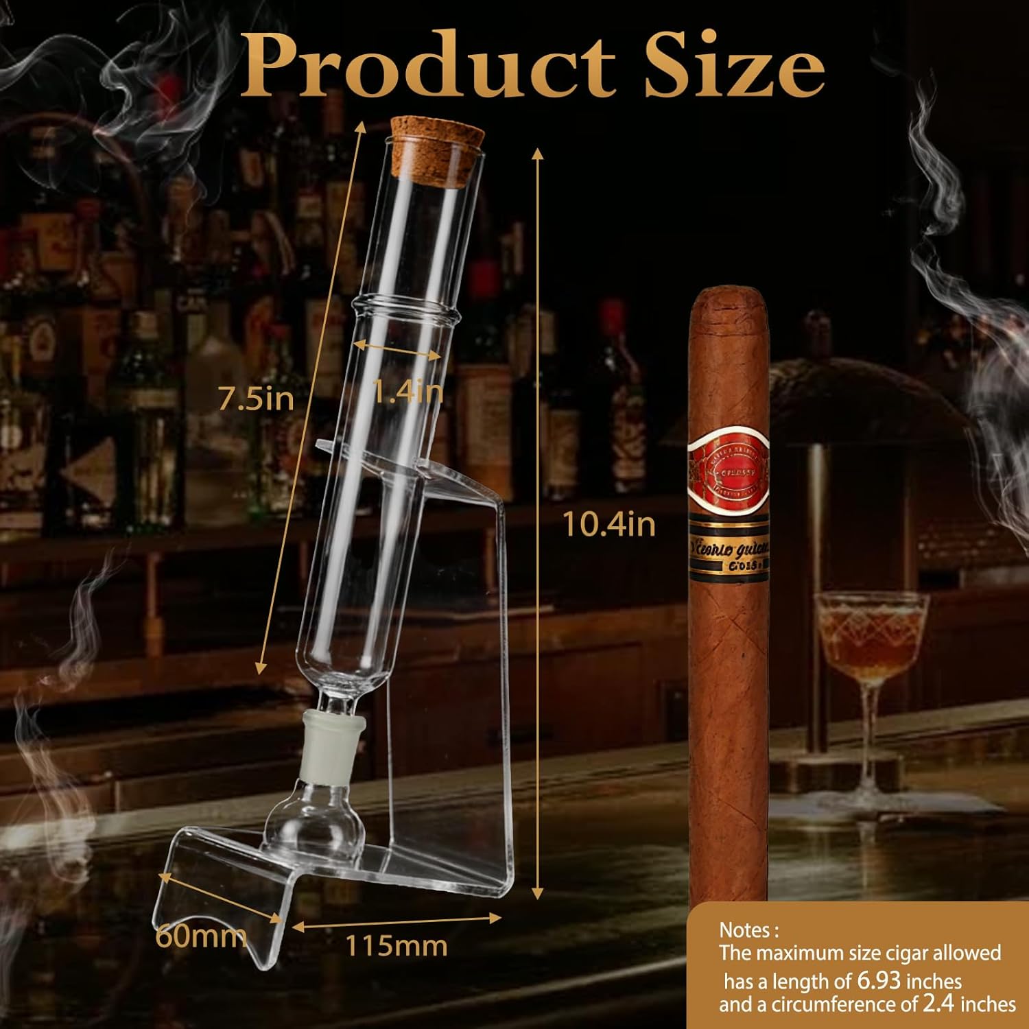 Handmade Glass Cigar Humidor Tubes with Caps & Clear Display Stand – Straight Pipe, Ball Base, Wooden Plug Set, Airtight Travel Case for Aging, Humidity Control and Flavor Mellowing cigar infuser