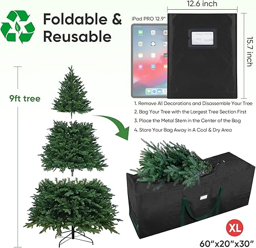 Vista 36 de BALEINE Bolsa de almacenamiento para árbol de Navidad de 7.5 pies, bolsa para árbol de Navidad artificial extragrande resistente con asas reforzadas