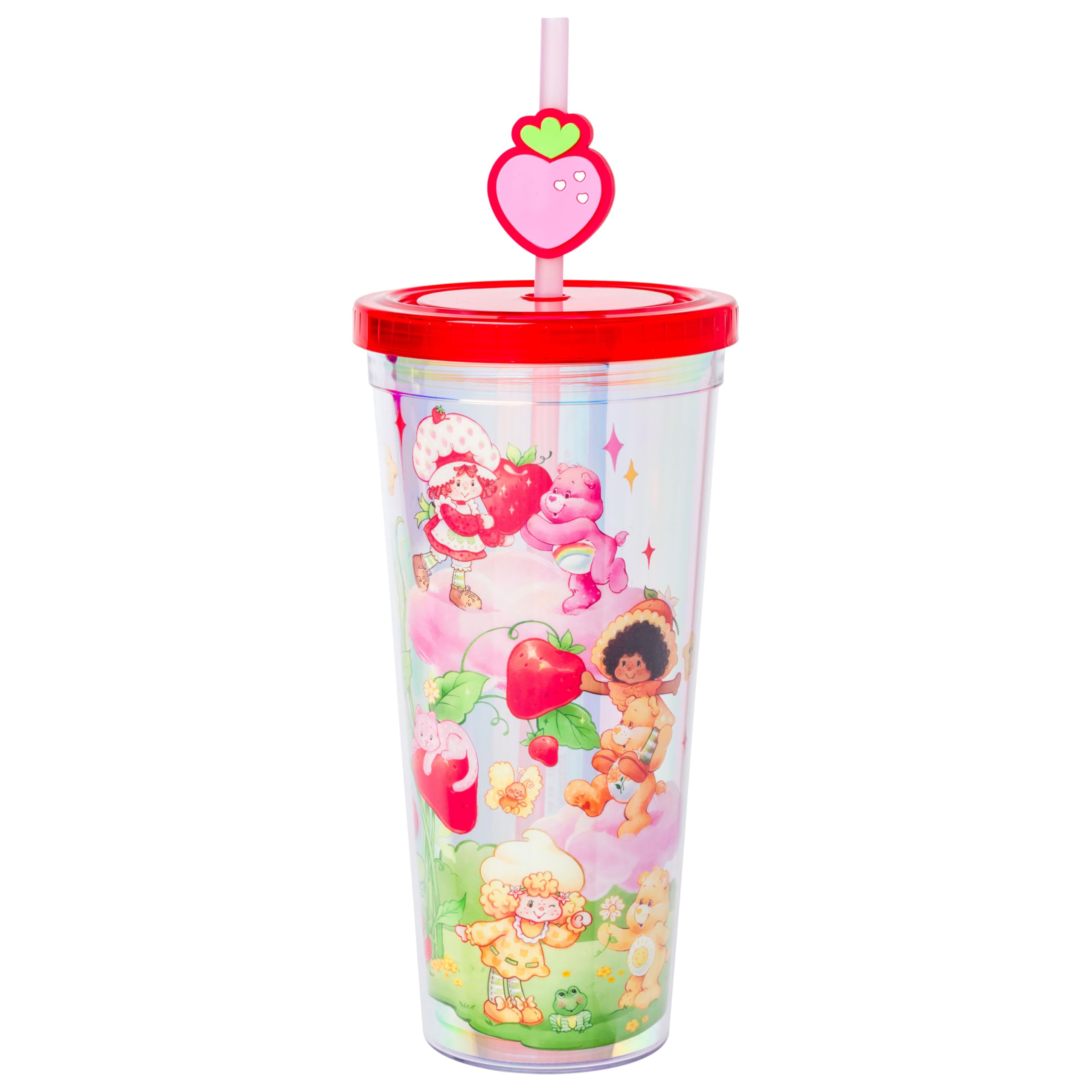 Tasse plastique irisé Care Bears 700 ml gobelet réutilisable avec paille ours