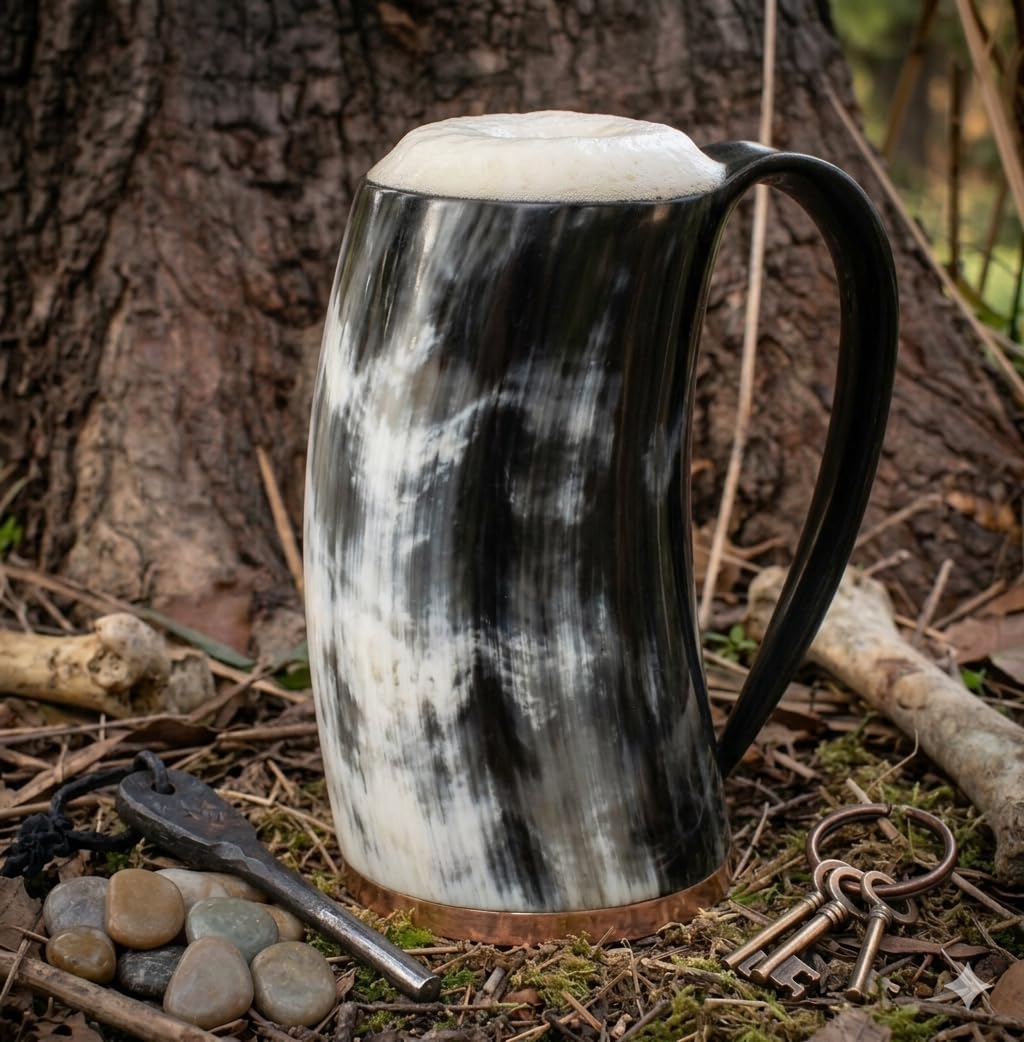 Viking Drinking Horn Mug, Unique Gifts for Men Natural Ox Horn Mug Handcrafted Tankard size 6 inch capacity 18 oz