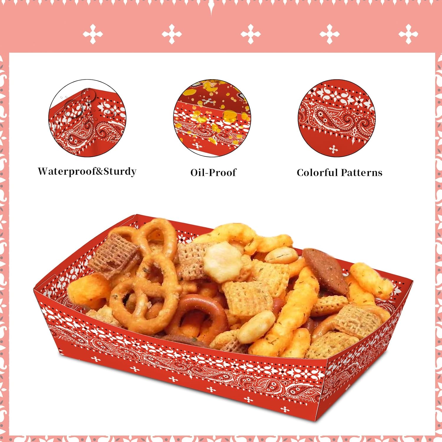 No Folding Required 100 Pack 2 Lb Cowboy Plates Paper Food Trays Party Supplies Western Snack Candy Holder Disposable Serving Trays for Cowboy Party Decorations Food