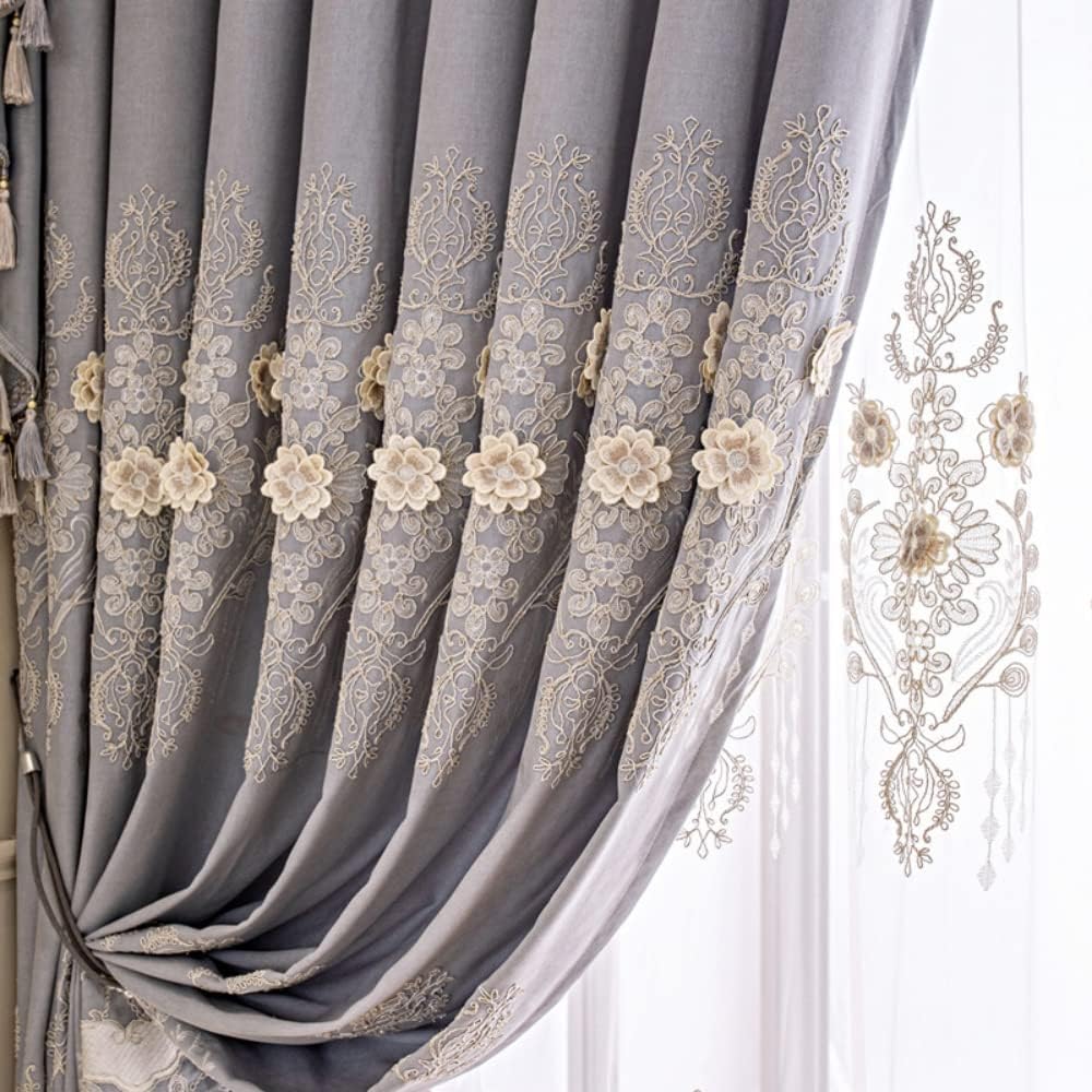 Amidoudou 1 Pair European Luxury Jacquard Curtains for Bedroom 3D Flower Curtains for Living Room (Gray,52x96 Inch)