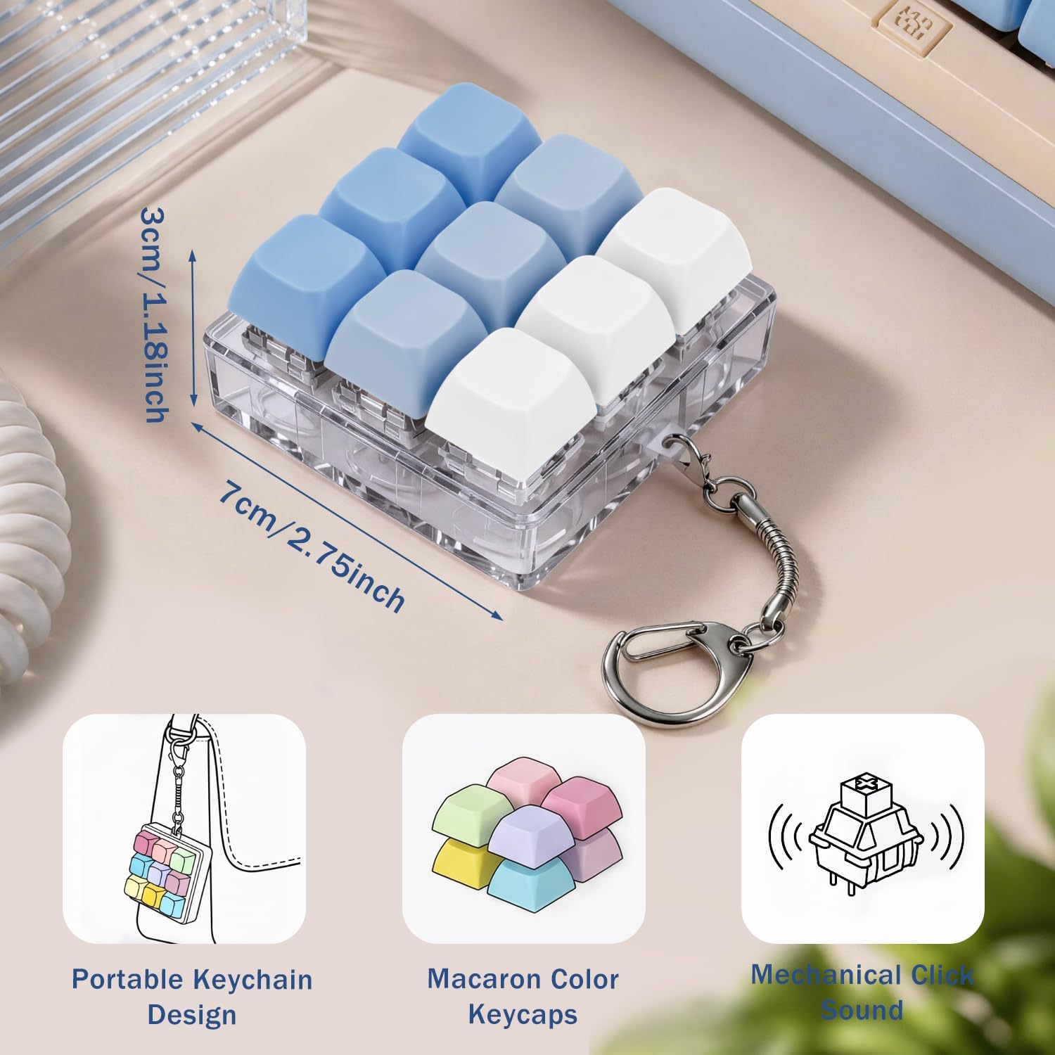 Keyboard Fidget Toy, Creamy Fidget Clicker Keyboard Fidget Keychain, Button Fidget Gifts for Adults, Boost Focus & Ease Anxiety Anywhere — Perfect Stress-Relief Gift (3×3 Grid Layout P)