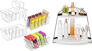 Puricon 4 Pack Pantry Organization and Storage Bins for Kitchen Fridge Countertop Cabinet Bundle with Corner Bathroom Counter Organizer(1 Pack White)