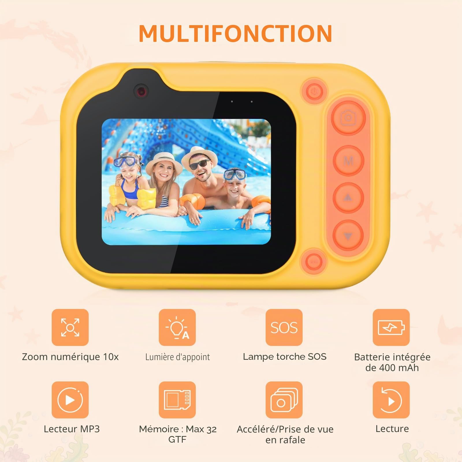 Mafiti Appareil photo numérique étanche pour enfants pour la plongée avec tuba et la plongée avec écran IPS de 6,1 cm, rechargeable par USB, appareil photo numérique pour vidéos et photos avec carte