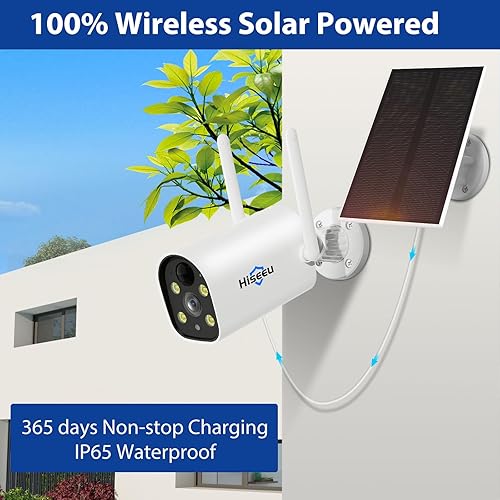Miniatura 6 de Funciona con batería solar, 1 TB preinstalado Sistema de cámara de seguridad inalámbrica Hiseeu con batería solar, 4 MP HD, foco, kits 100% libres