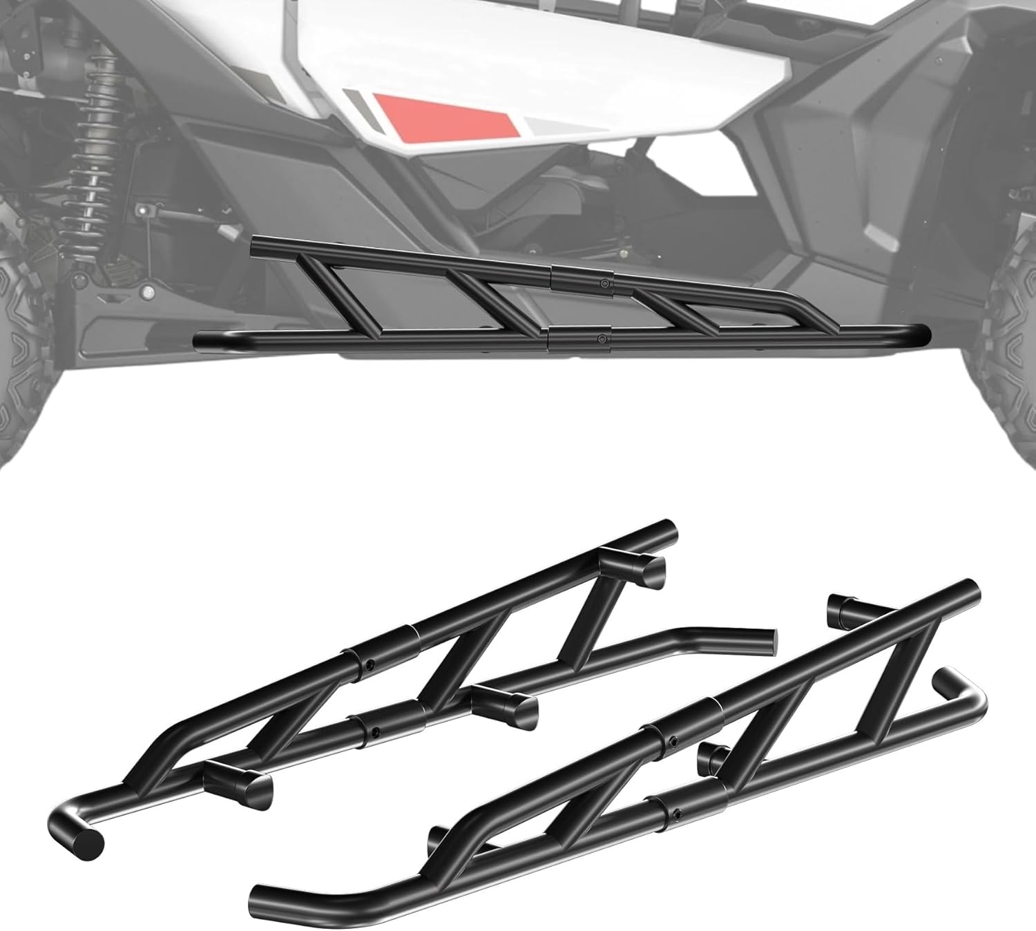 Combined Nerf Bars Rock Sliders Fit for Can-Am Maverick X3, Heavy Duty Steel Side Steps Tree Kickers, Left & Right Side Bumper Protector Guard for Maverick X3 Turbo R RR 2017-2025 (2 Seat)