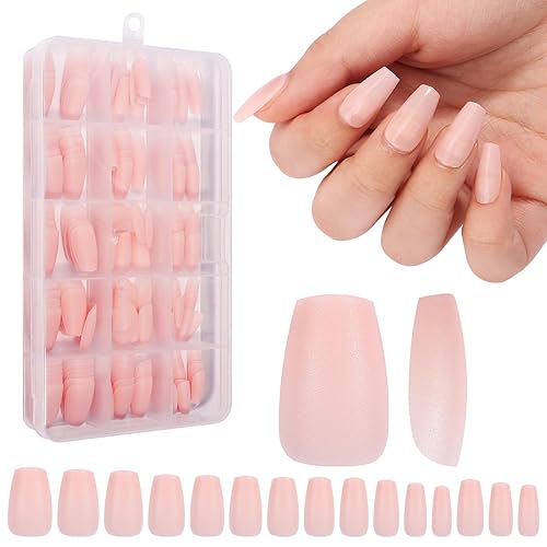 Wilfniee Puntas de uñas de gel precoloreadas, 240 uñas cortas de ataúd, uñas a presión con gel 3 en 1, 15 tamaños, puntas de uñas de gelatina de