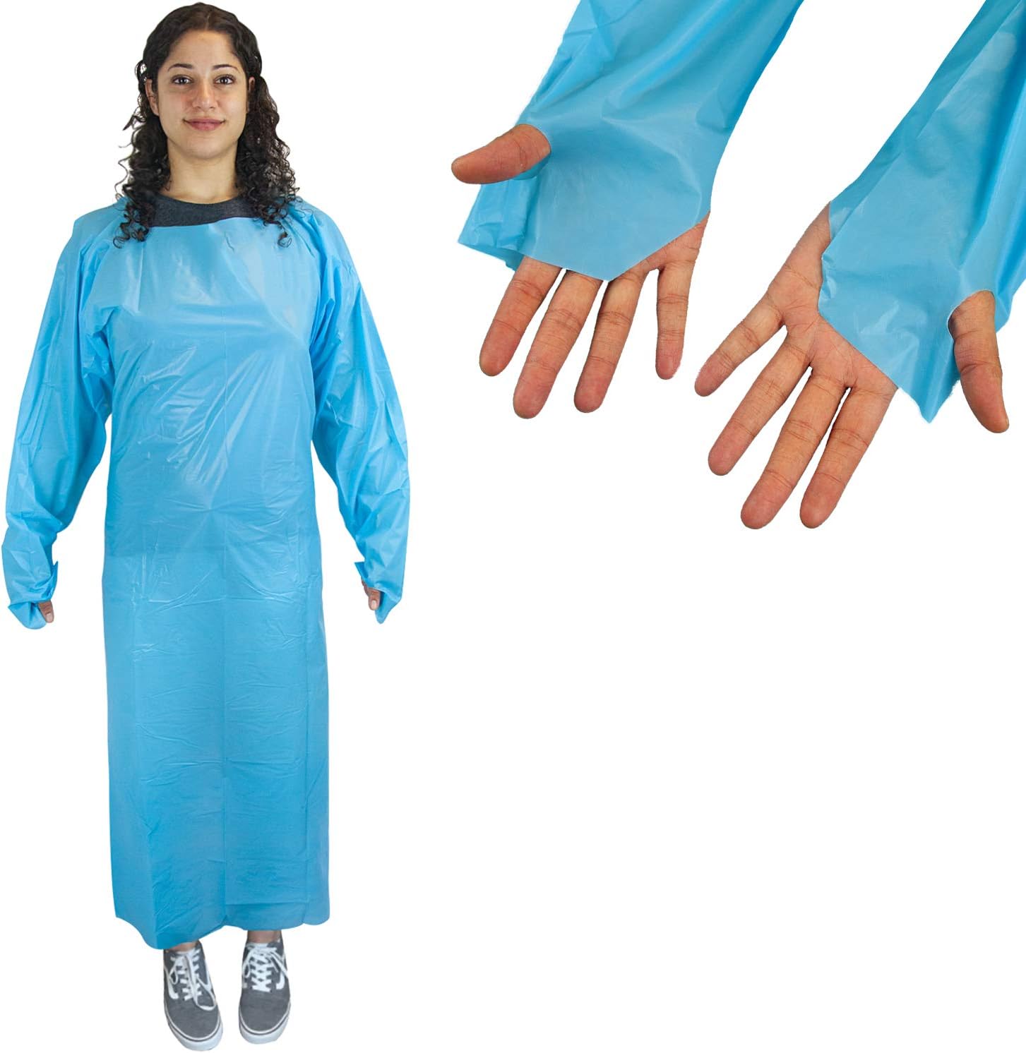 SAFE HANDLER Disposable Sleeve Gown | Open Back with Thumb Loops, 0.5 MIL, Blue, 25 Count