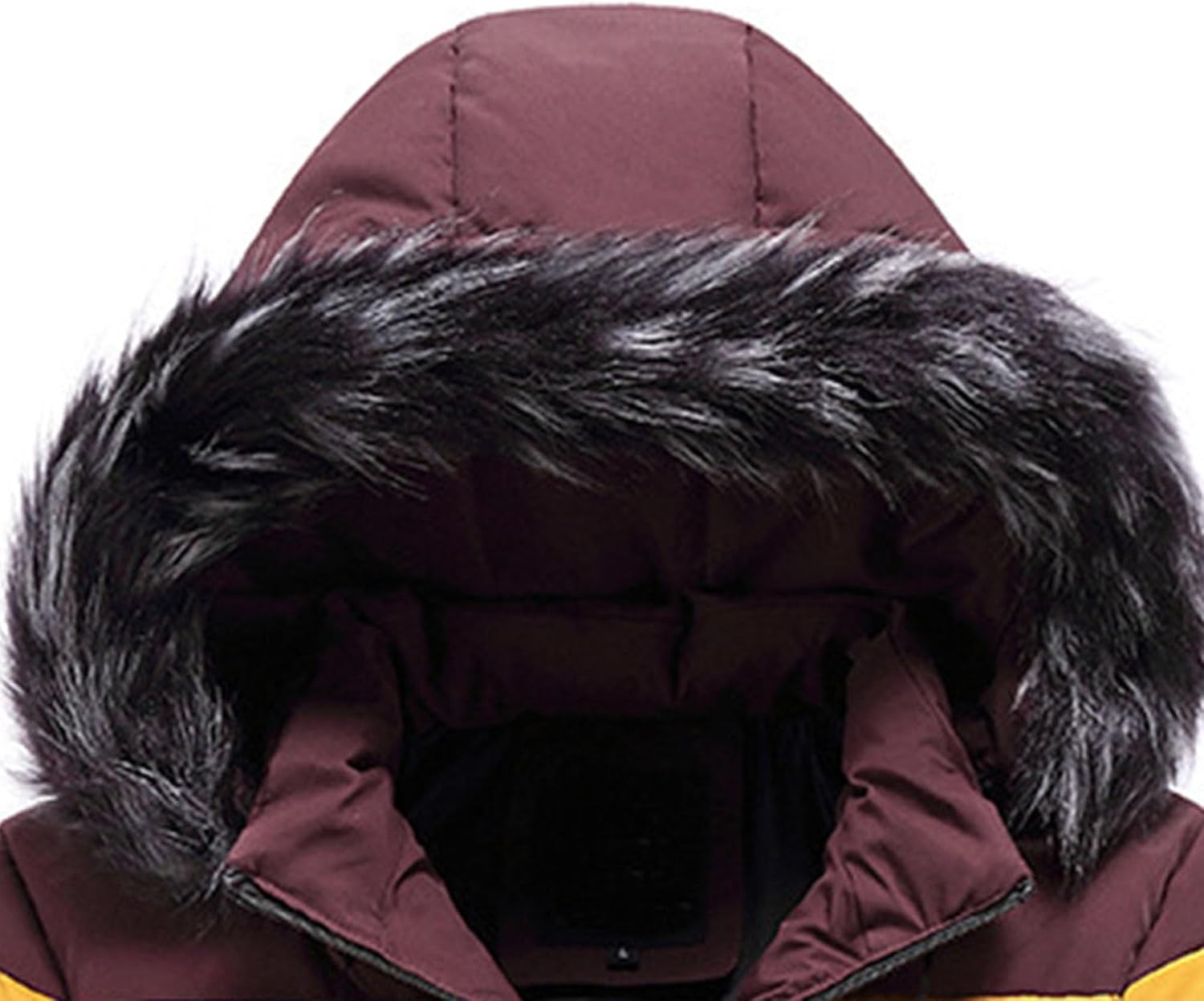 JEsilunmaMY Men's Fur Hood Parka Winter Coats Color Block Thermal Warm Down Jacket Insulated Thicken Hooded Puffer Jacket