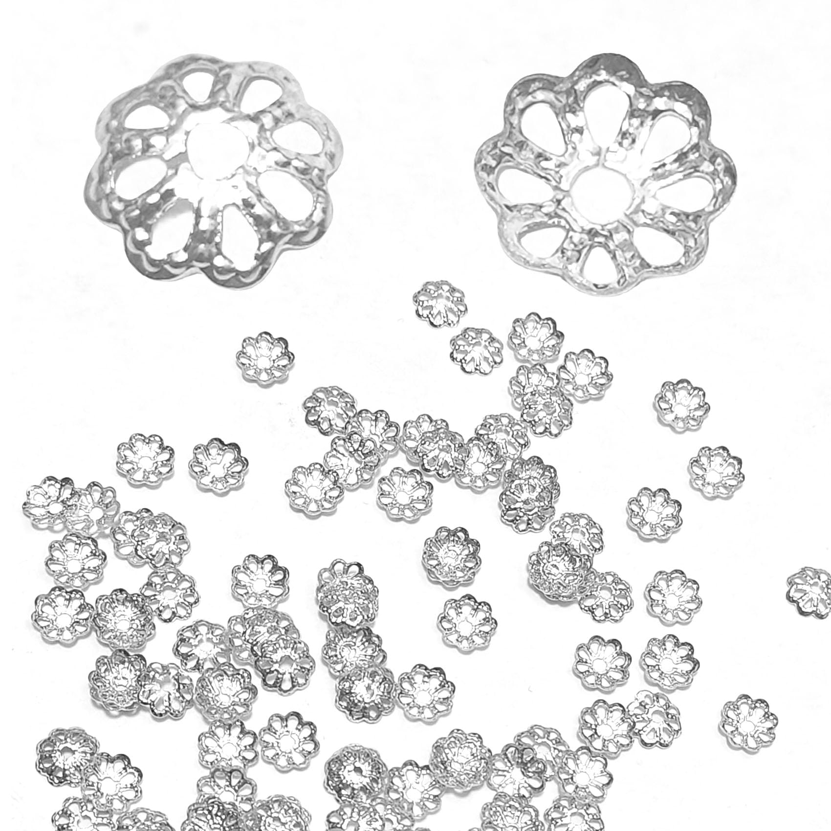 [Arti-Cipes]花座 座金 約190個 ビーズキャップ つまみ細工 蕾 つぼみ パール金具 フラワー イヤリング アクセサリー パーツ 手芸 クラフト ハンドメイド DIY材料 (シルバー)