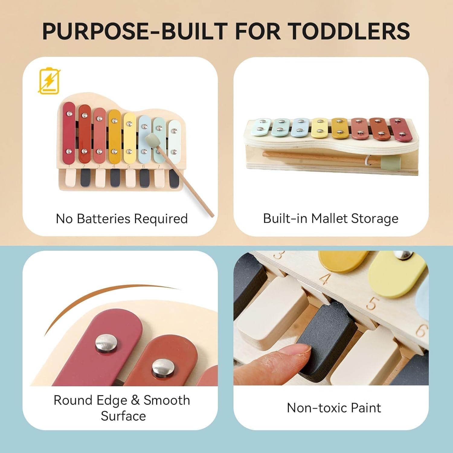 let's make Kinder Xylophon und Klavier in Einem, Glockenspiel Holzspielzeug, Baby Musikinstrumente ab 1 Jahr, Pädagogische Spielzeug mit 8 Tönen, Musikinstrumente für Kinder ab 1 Jahr