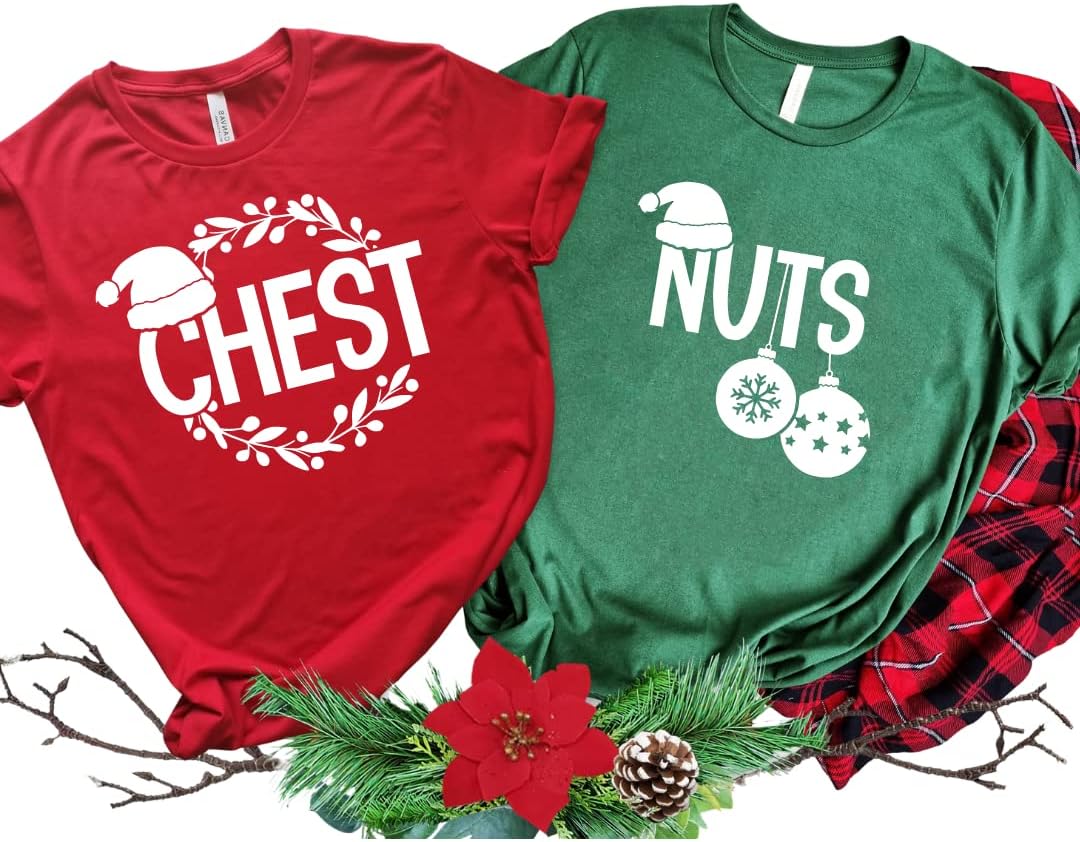 Chest And Nuts Christmas Shirts, Couples Matching Pajamas TOP ONLY For Christmas Outfit, His and Her Christmas Shirts, Matching Couples Christmas Shirts, Funny Christmas Couple Pajamas Matching Sets