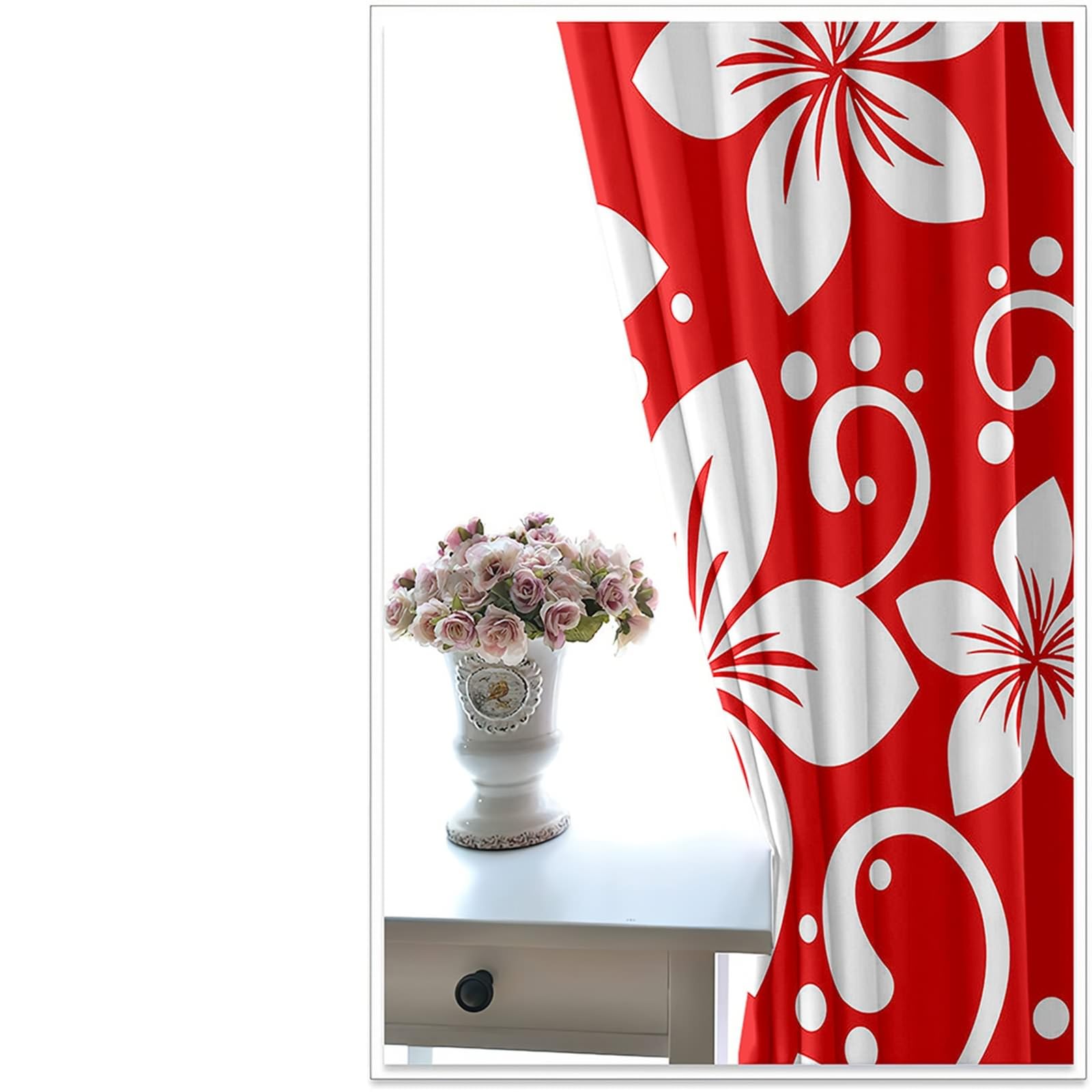 Blickdichter Vorhang mit Ösen, 86x160cm Rot Weiß Weiße Blumen und roter Hintergrund Verdunklungsvorhänge mit Ösen