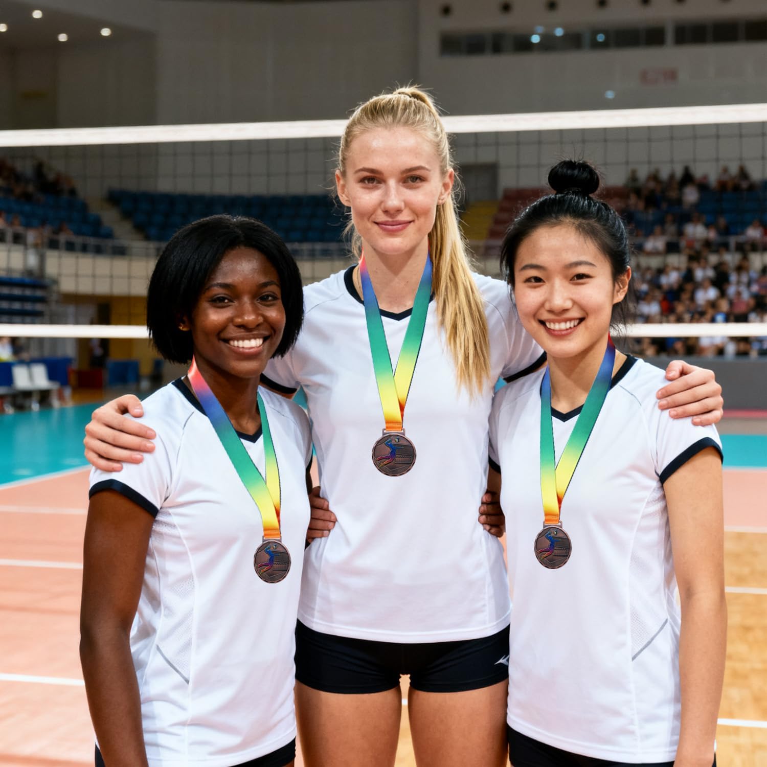 1/6/12 Pcs Gold Silver Bronze Volleyball Medals with Neck Ribbons for Awards,2.75 Inches,1st 2nd 3rd Award Medals for Sports, Competitions, Olympic Style, Volleyball Games