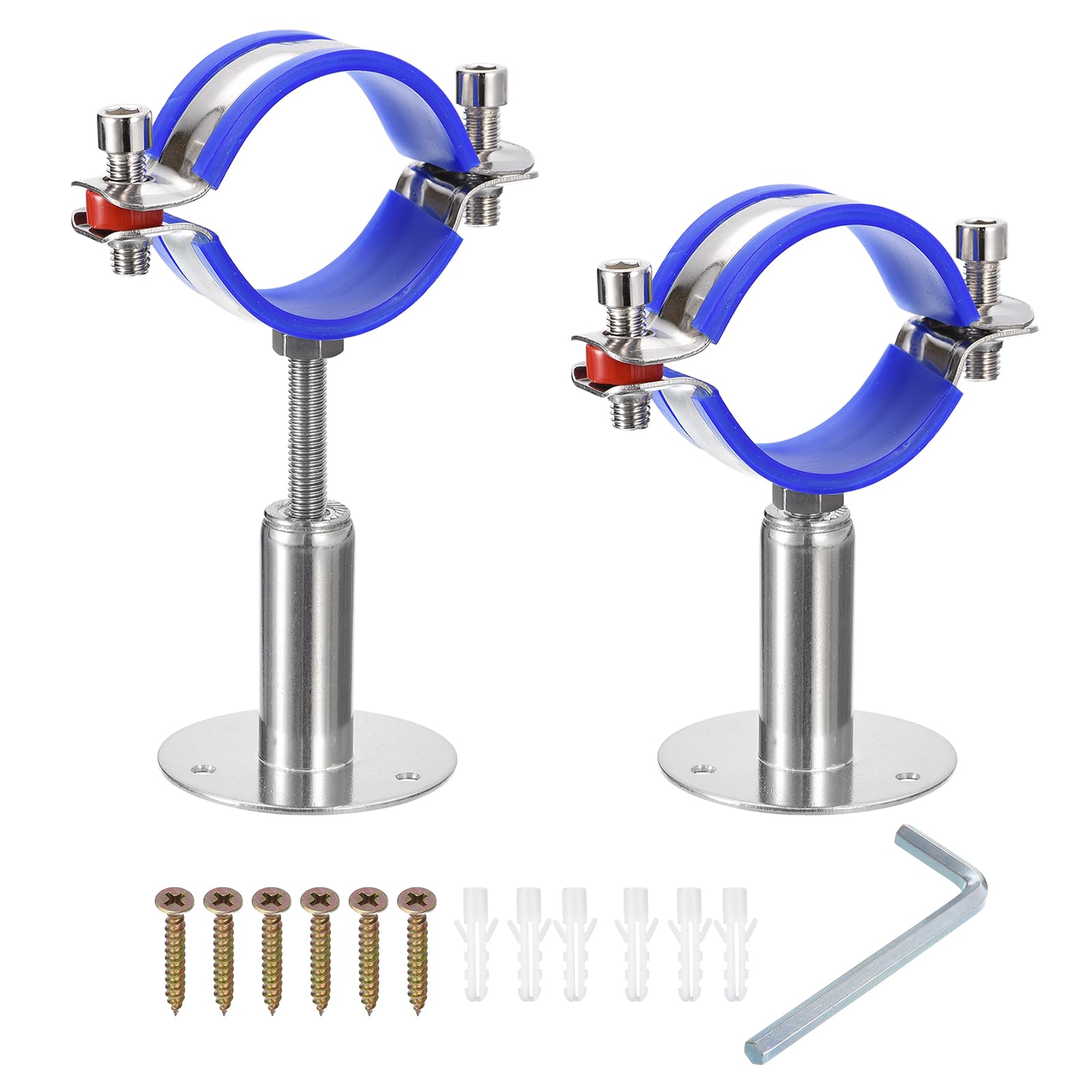 Edelstahl Rohrstütze Für 63 Mm Rohre - Rohrbandschelle Mit Schrauben, 2 Stück (wand-/deckenmontiert)