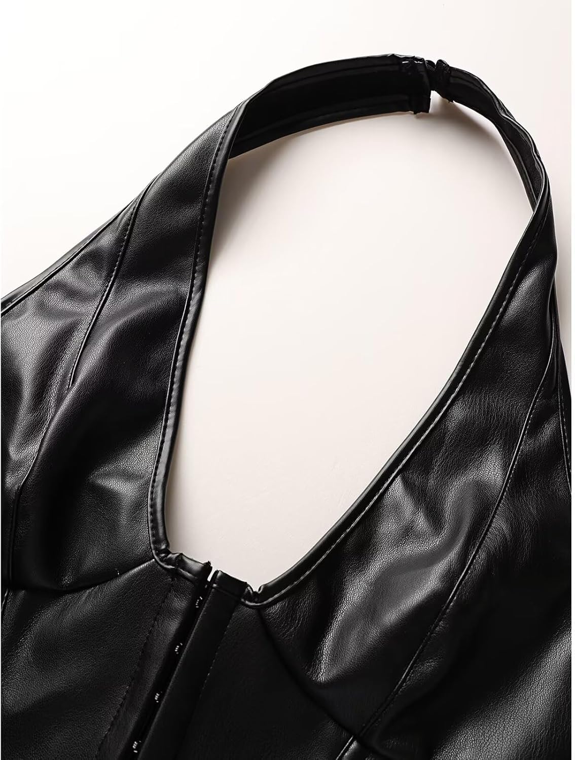 Y2K Halter Tops For Women Leather V Neck Hook Eye Corset Top Backless Lace Up Asymmetrical Tank Tops - Image 5