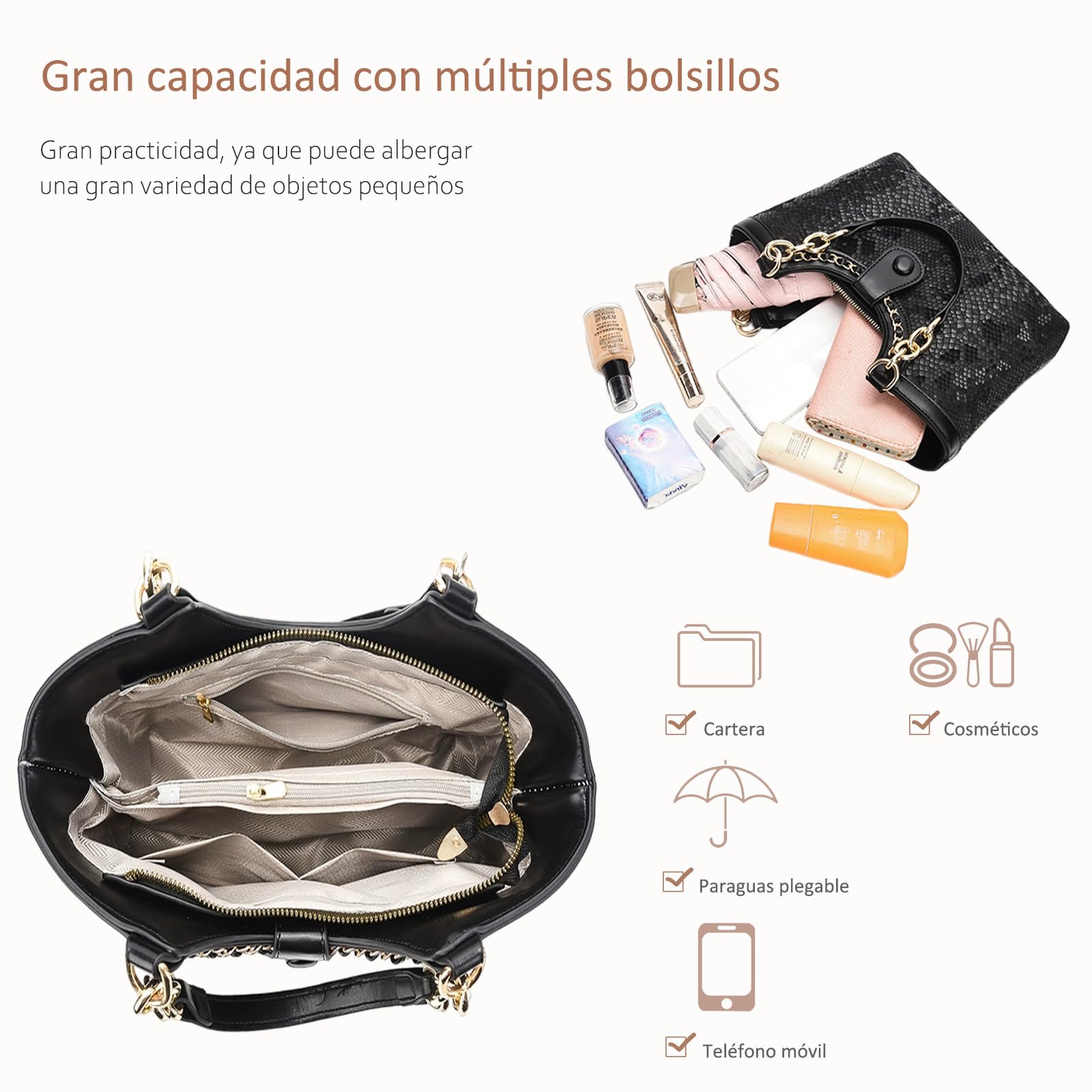 NICOLE & DORIS Bolso Shopper Mujer Bolso de Mano con Monedero Bolso Bandolera Grande Cuero PU Bolso de Hombro para Viajes Compras Trabajo Plateado