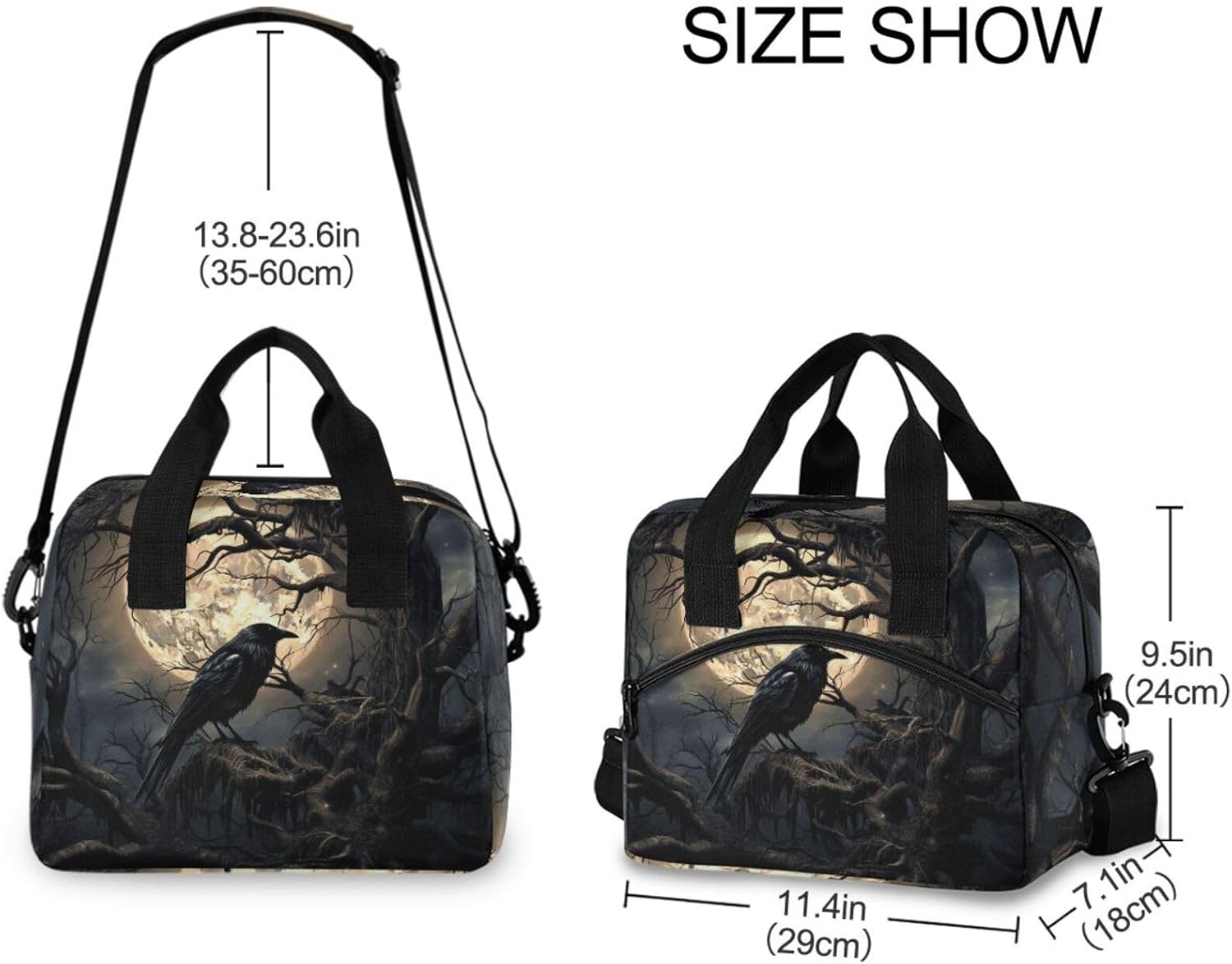 Lunch Bag Tote Insulated-Gothic Raven Tree, 19 Cans Large Capacity Cooler Lunch Box Crossbody with Adjustable Detachable Strap 11.4×7.1×9.5 IN