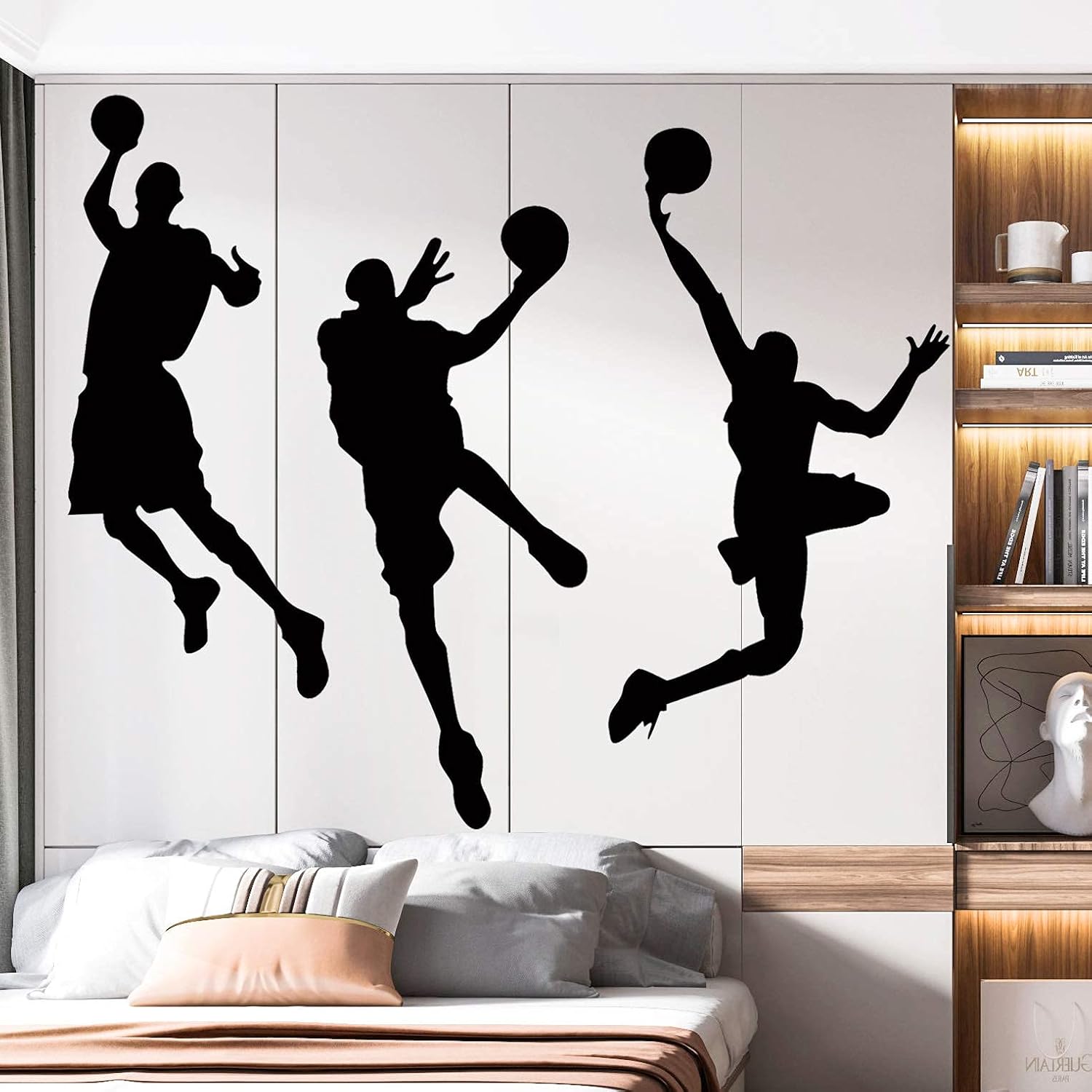 Amaonm 31.5" x 53.1" Removable DIY Vinyl Three Basketball Players Slam Dunk Silhouette Wall Decals Spoting Basketball Duck Layup Sporter Wall Sticker for Kids Room Boys Bedroom Classroom (Black)