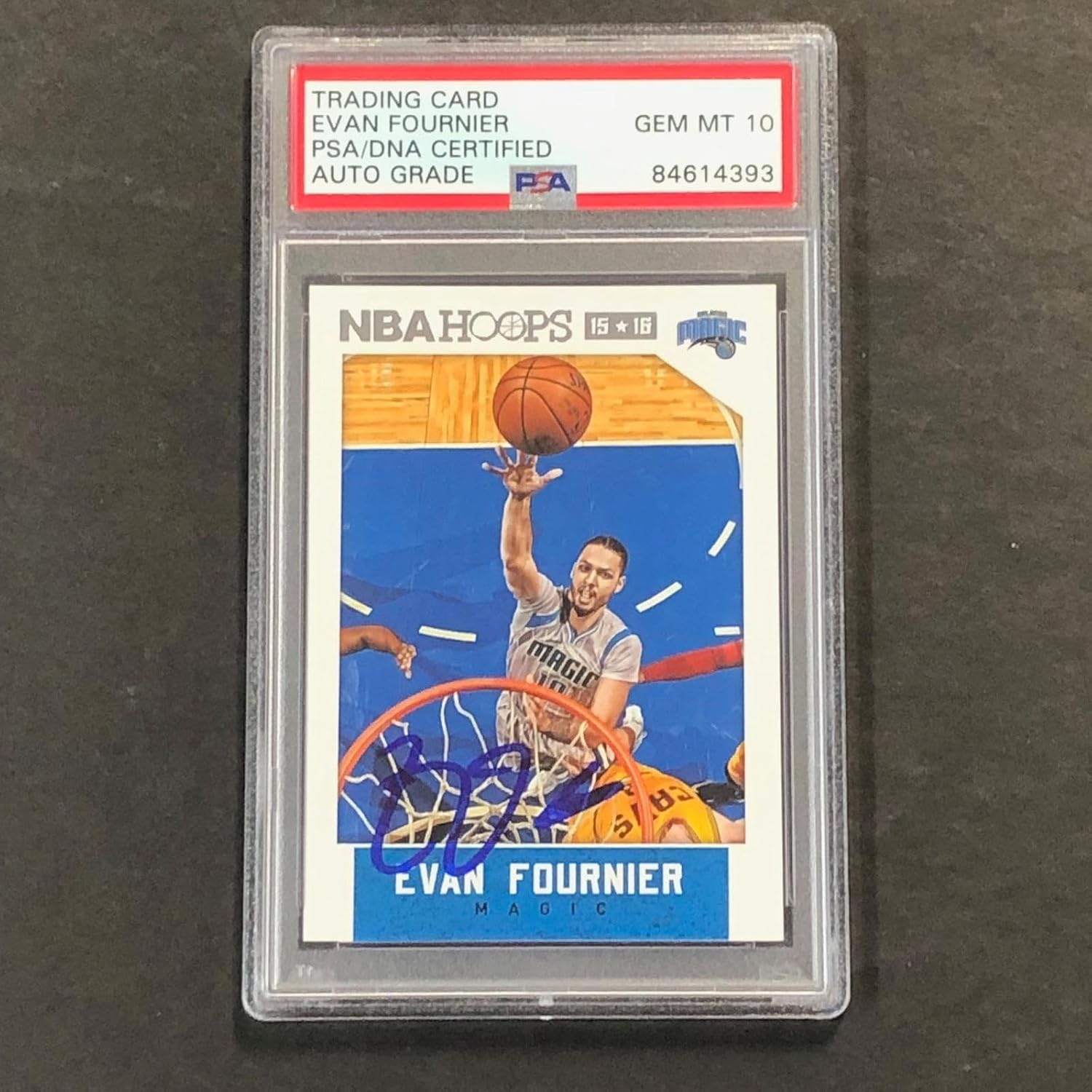 2015-16 NBA Hoops Evan Fournier #11 Signed Card AUTO Gem Mint 10 PSA/DNA Encapsu - Basketball Slabbed Autographed Cards