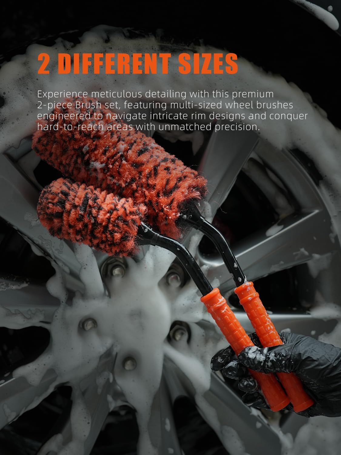 SPTA Angled Car Wheel Brush Set, 2Pcs Car Detailing Cleaning Brush Synthetic Wool Rim Cleaner Brush, Flat Spoke Brush, Metal Free Rim Tire Detail Brush, Remove Brake Dirt Behind Your Rim Accessories image 4